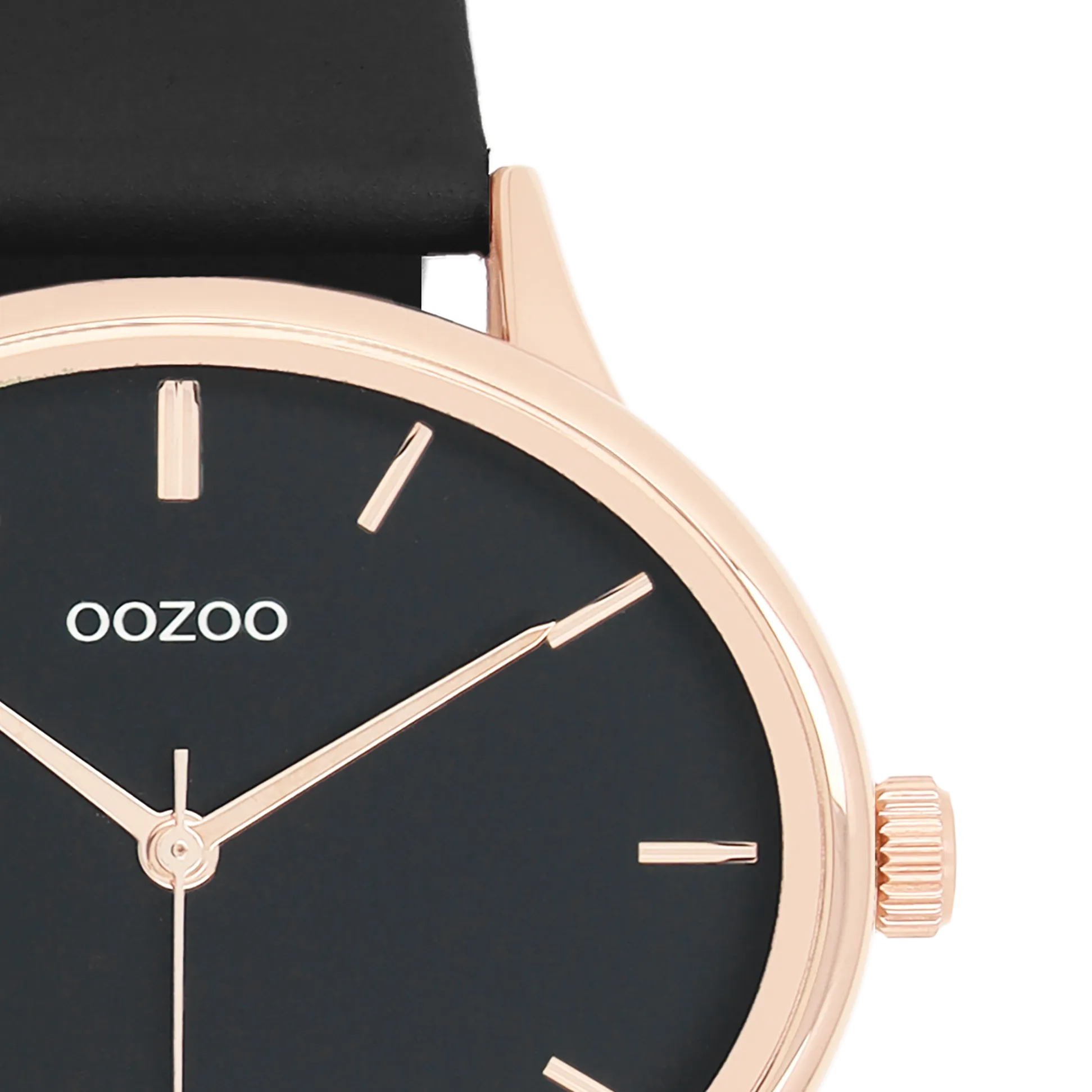 Rose gold coloured OOZOO watch with black leather strap - C11054