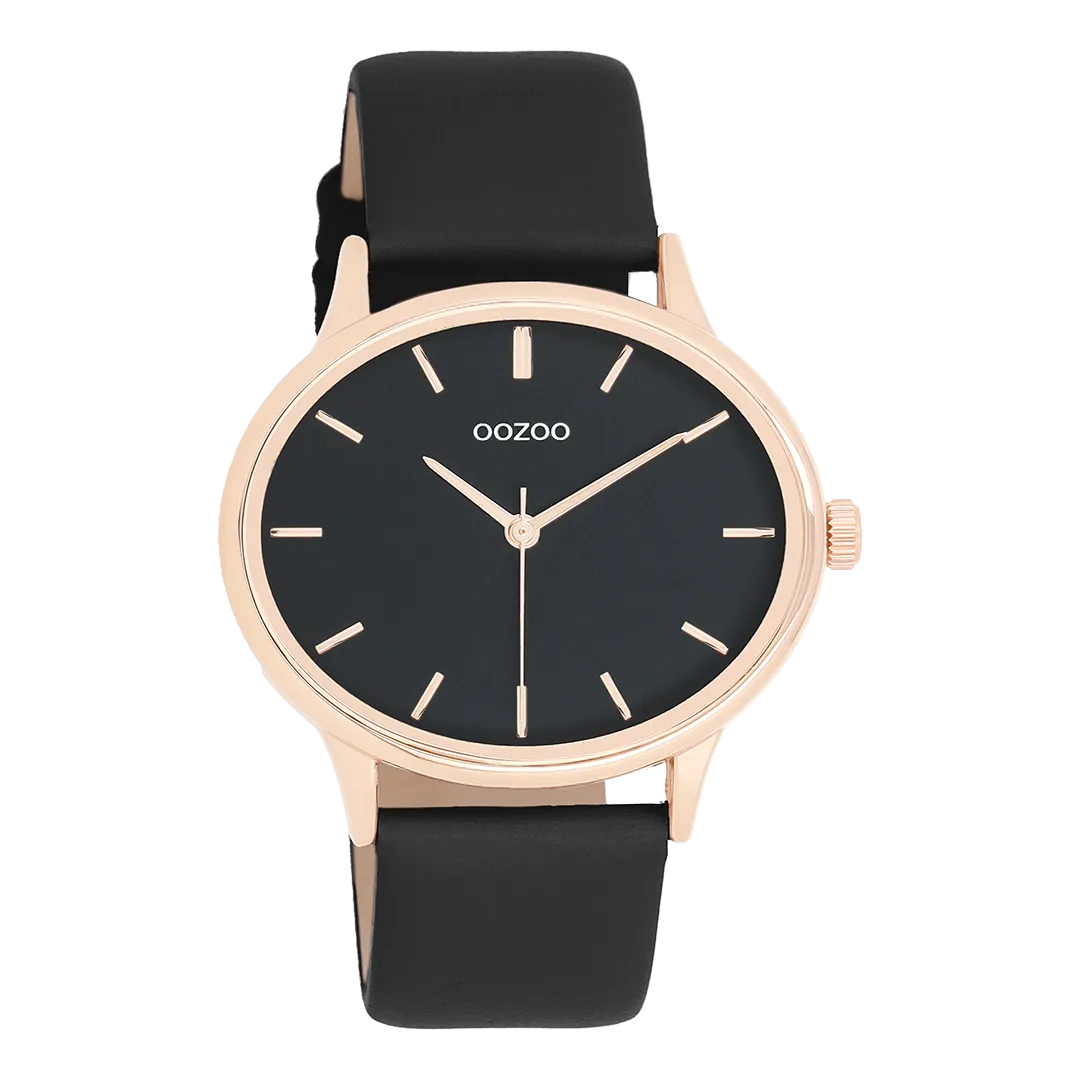Rose gold coloured OOZOO watch with black leather strap - C11054