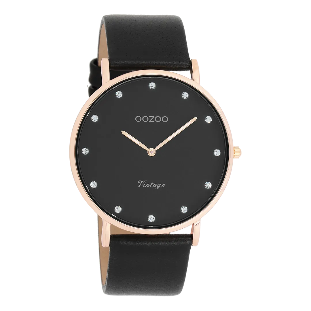 Rose gold coloured OOZOO watch with black leather strap - C20249