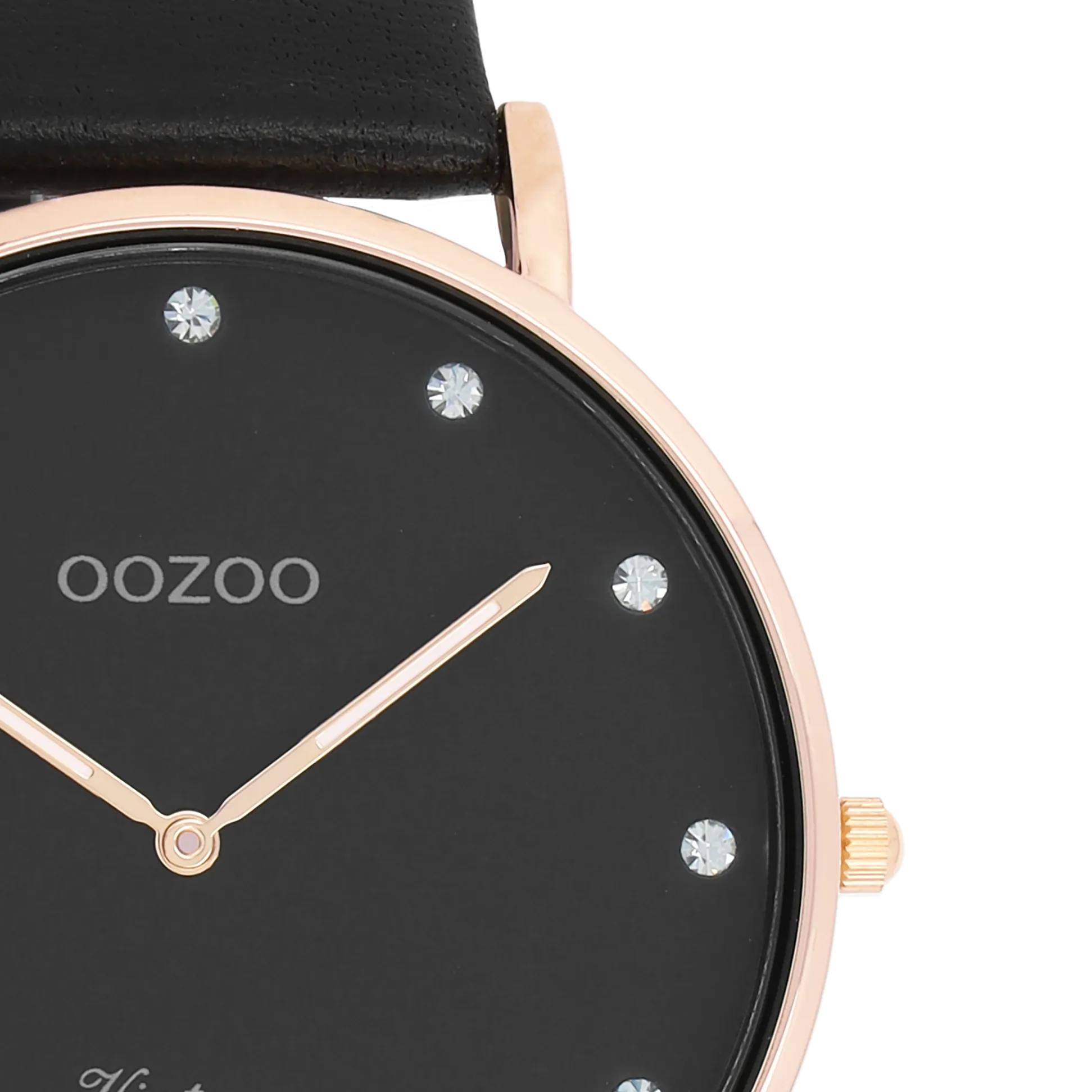 Rose gold coloured OOZOO watch with black leather strap - C20249