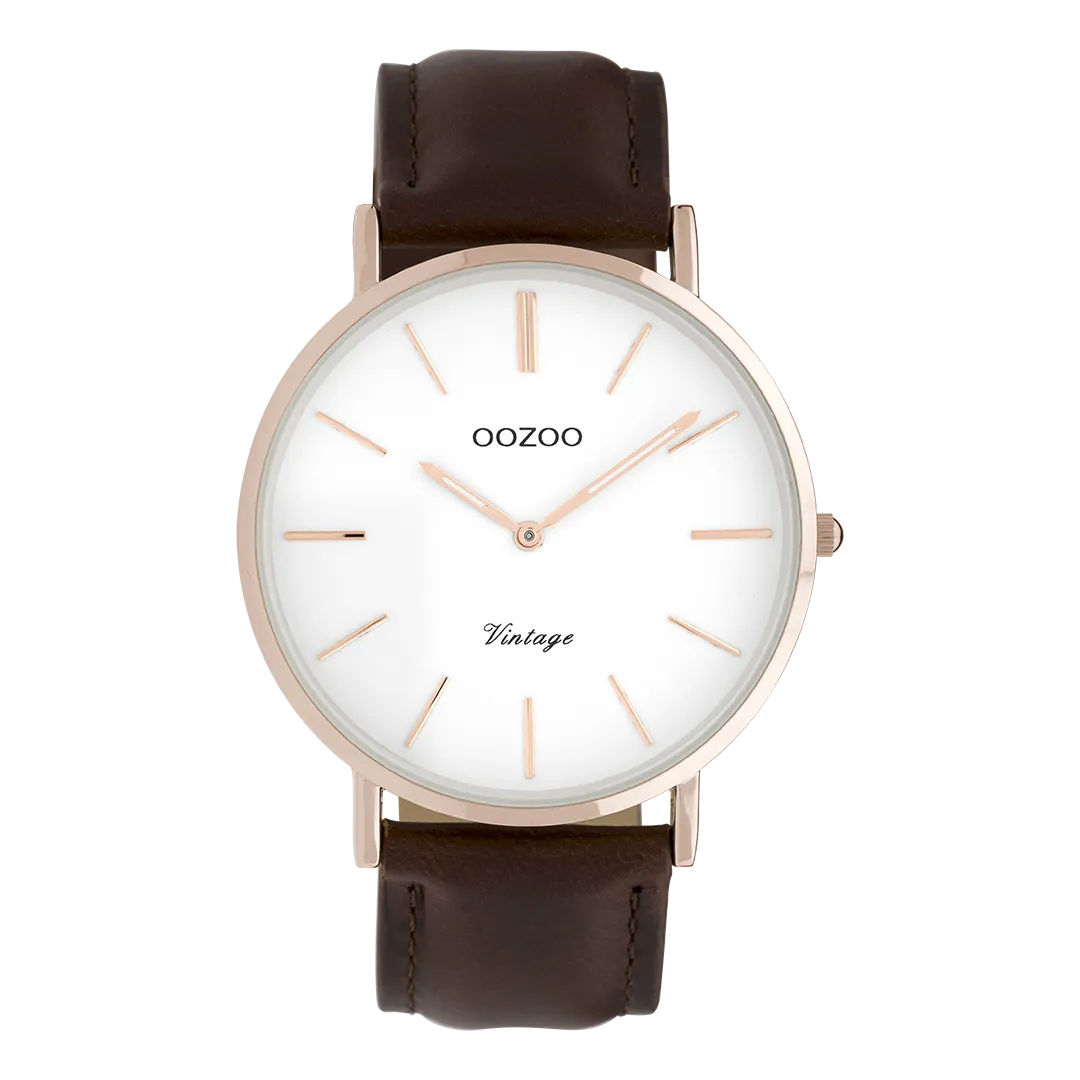 Rose gold coloured OOZOO watch with brown leather strap - C9832