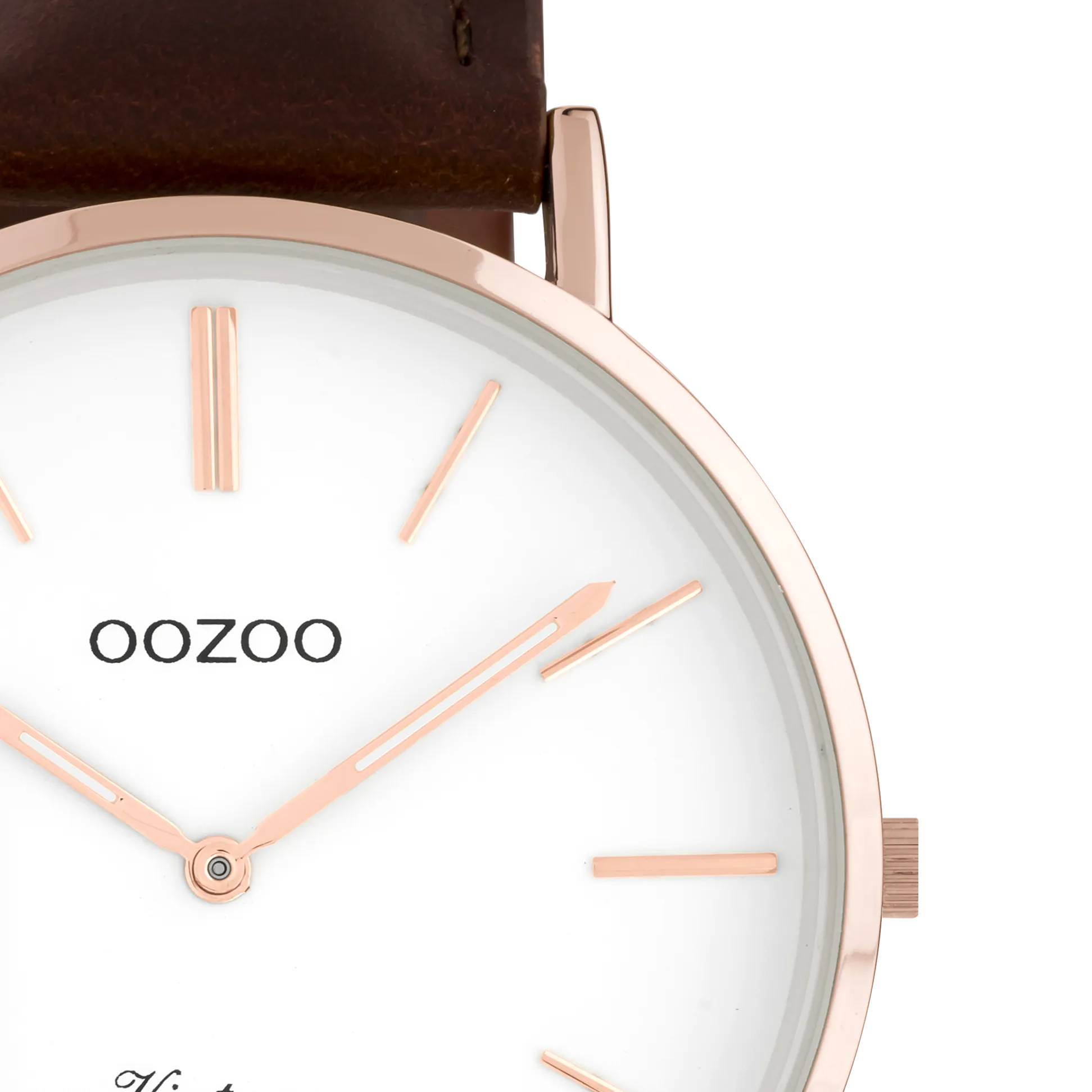 Rose gold coloured OOZOO watch with brown leather strap - C9832