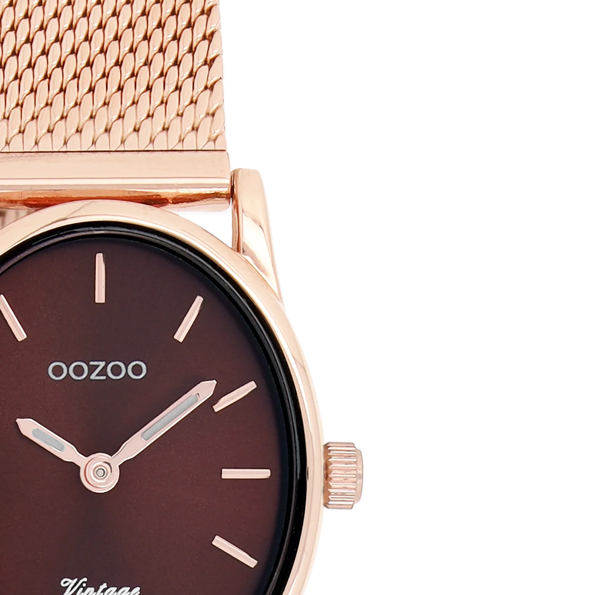 Rose gold coloured OOZOO watch with metal mesh bracelet - C10968