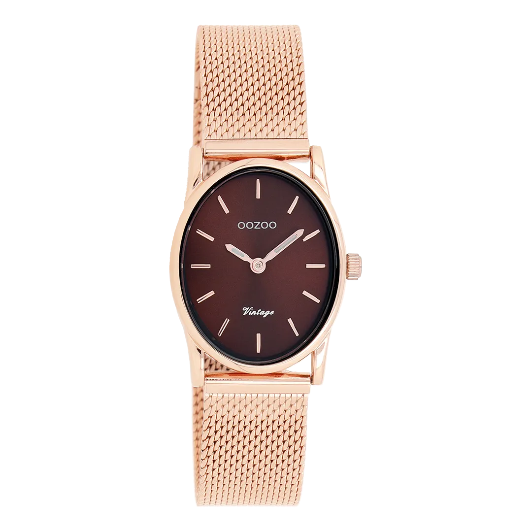 Rose gold coloured OOZOO watch with metal mesh bracelet - C10968