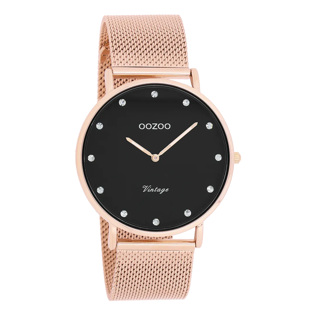 Rose gold coloured OOZOO watch with metal mesh bracelet - C20239