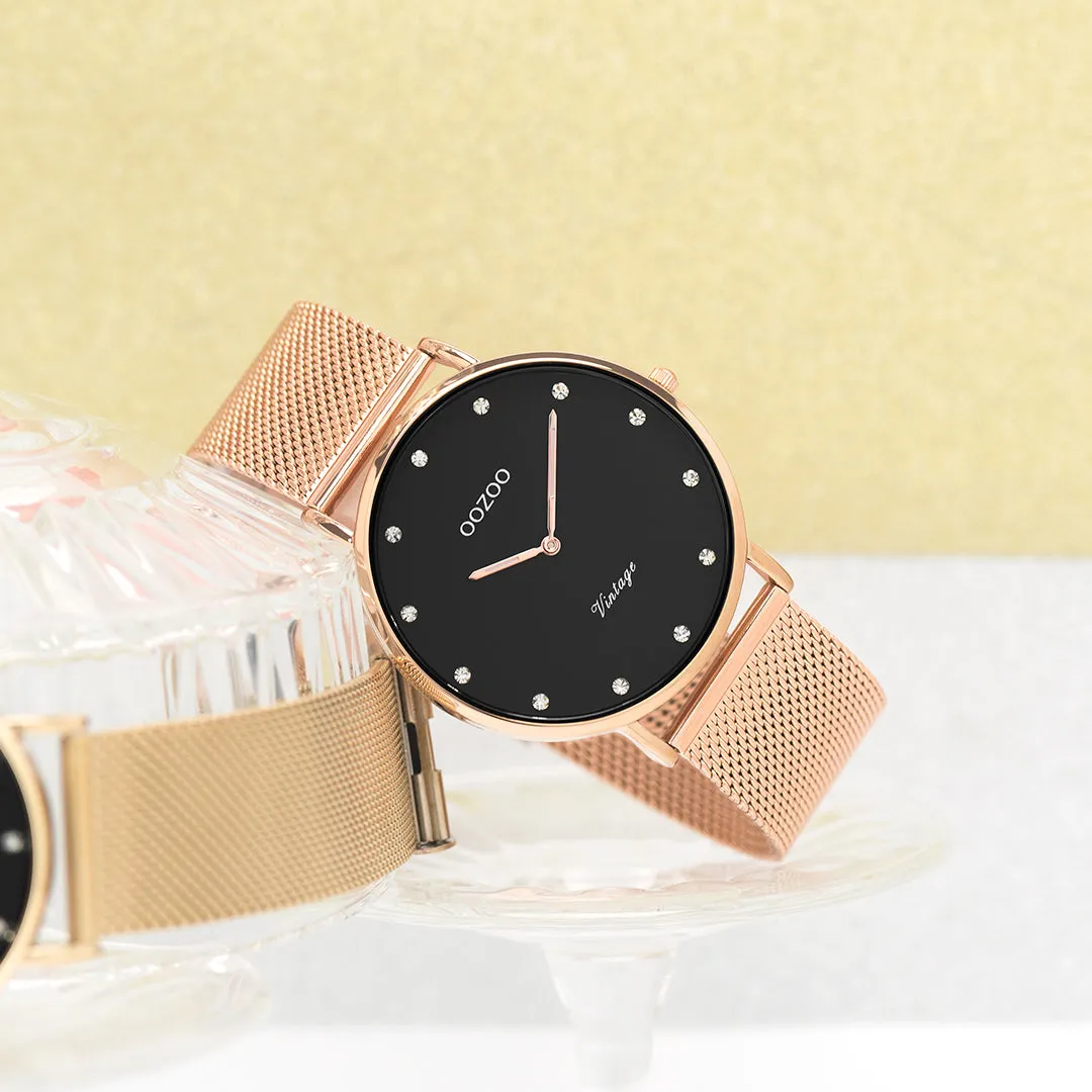Rose gold coloured OOZOO watch with metal mesh bracelet - C20239