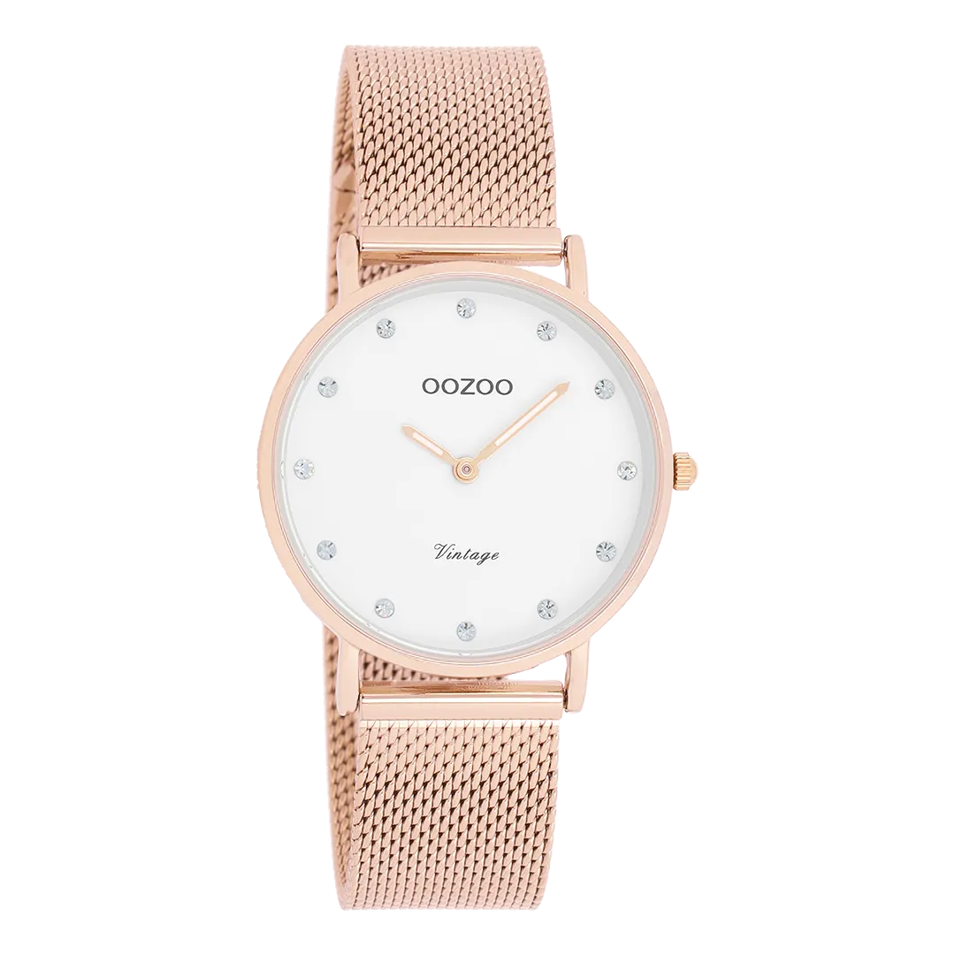 Rose gold coloured OOZOO watch with metal mesh bracelet - C20243