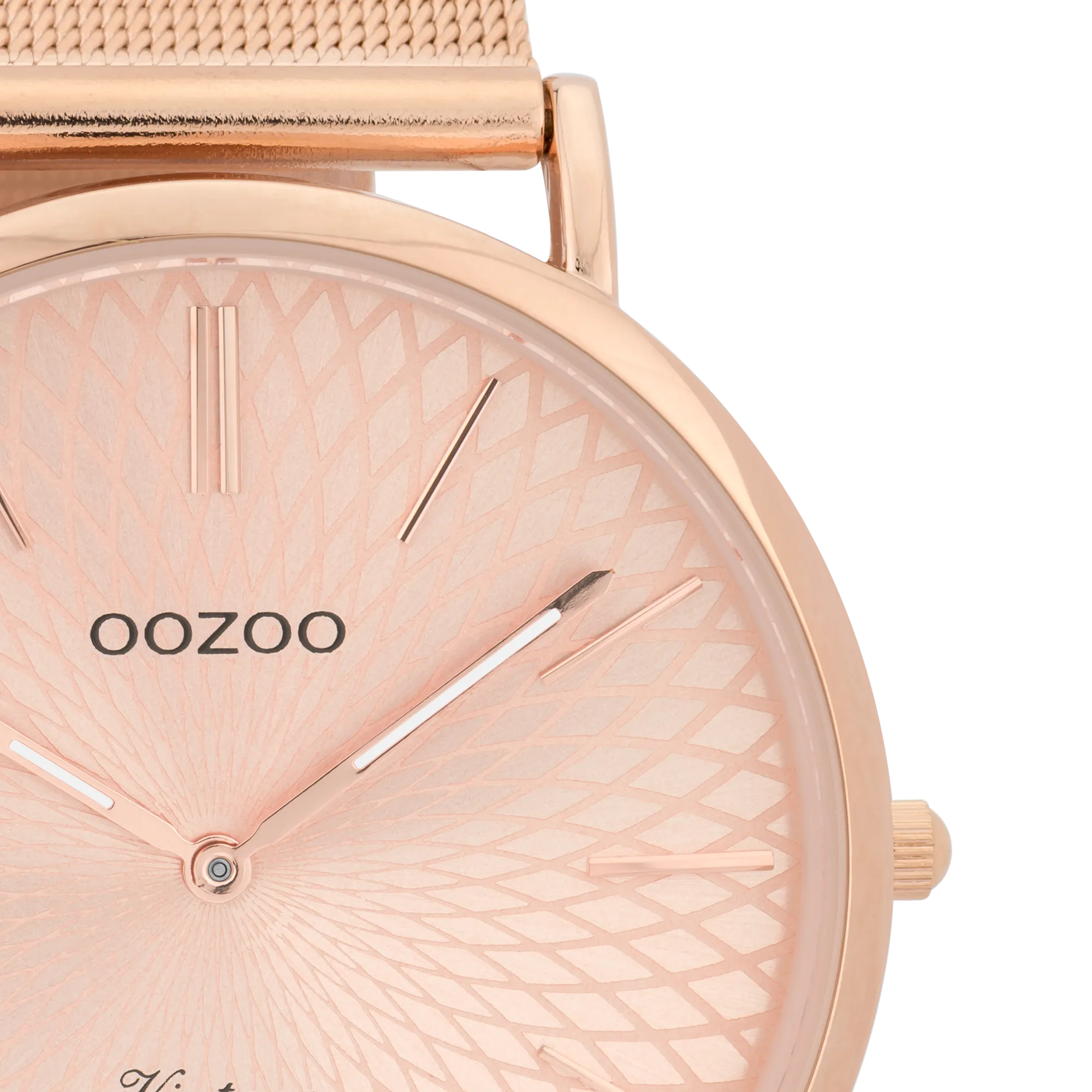 Rose gold coloured OOZOO watch with metal mesh bracelet - C9343