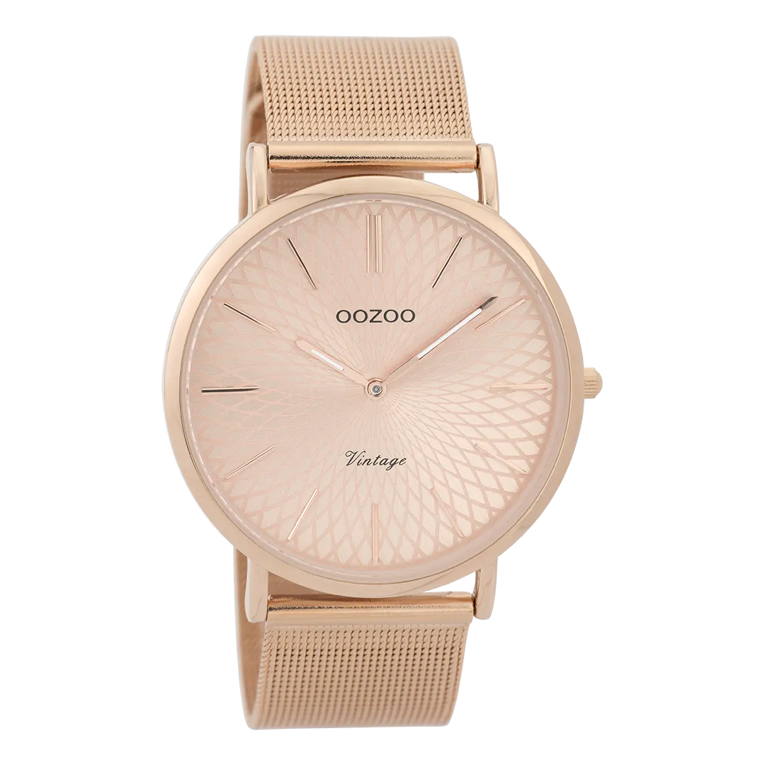Rose gold coloured OOZOO watch with metal mesh bracelet - C9343