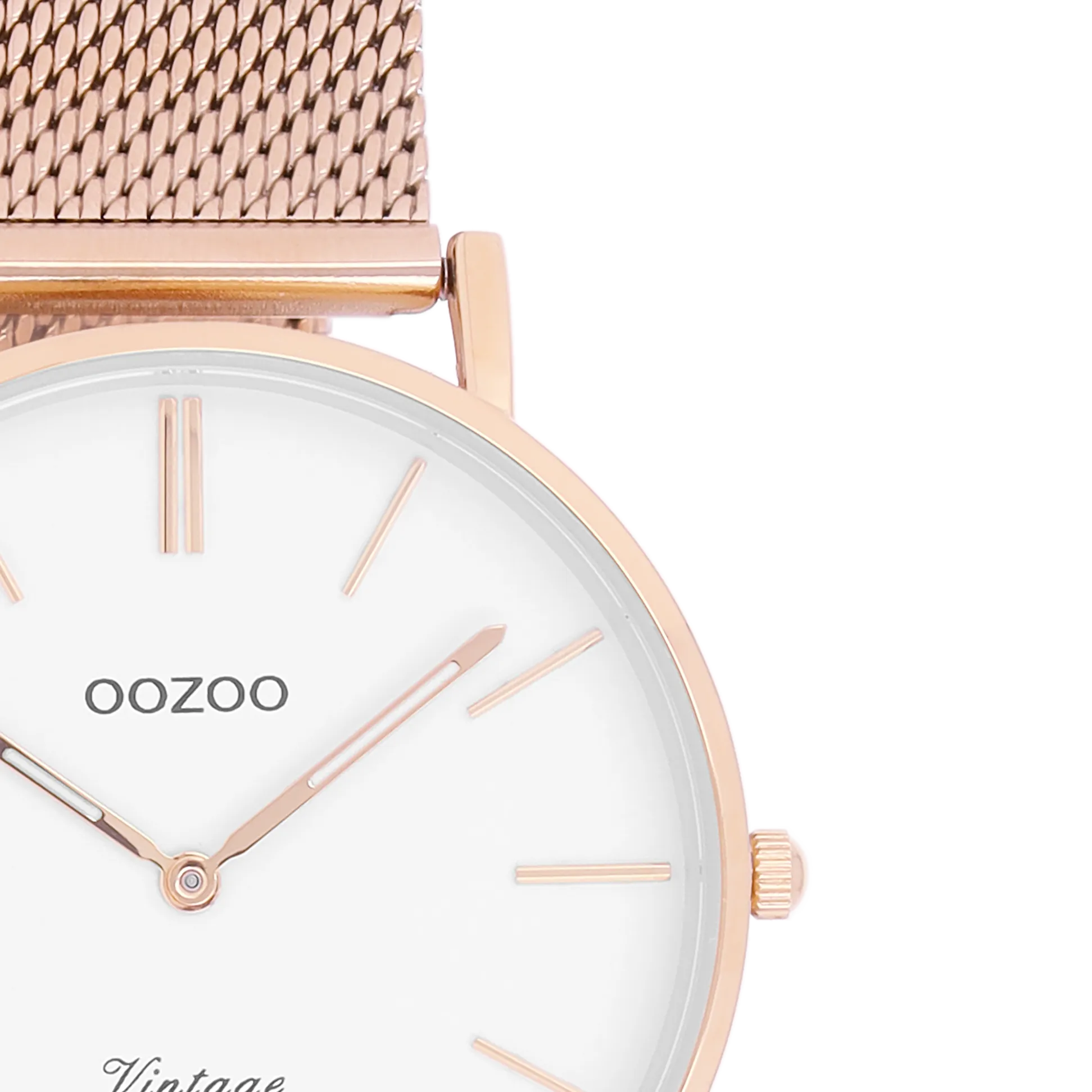 Rose gold coloured OOZOO watch with metal mesh bracelet - C9918