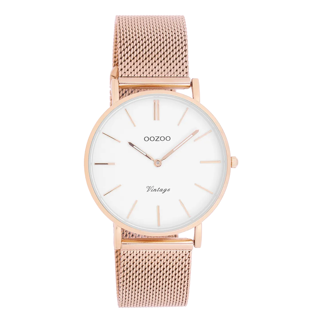 Rose gold coloured OOZOO watch with metal mesh bracelet - C9918