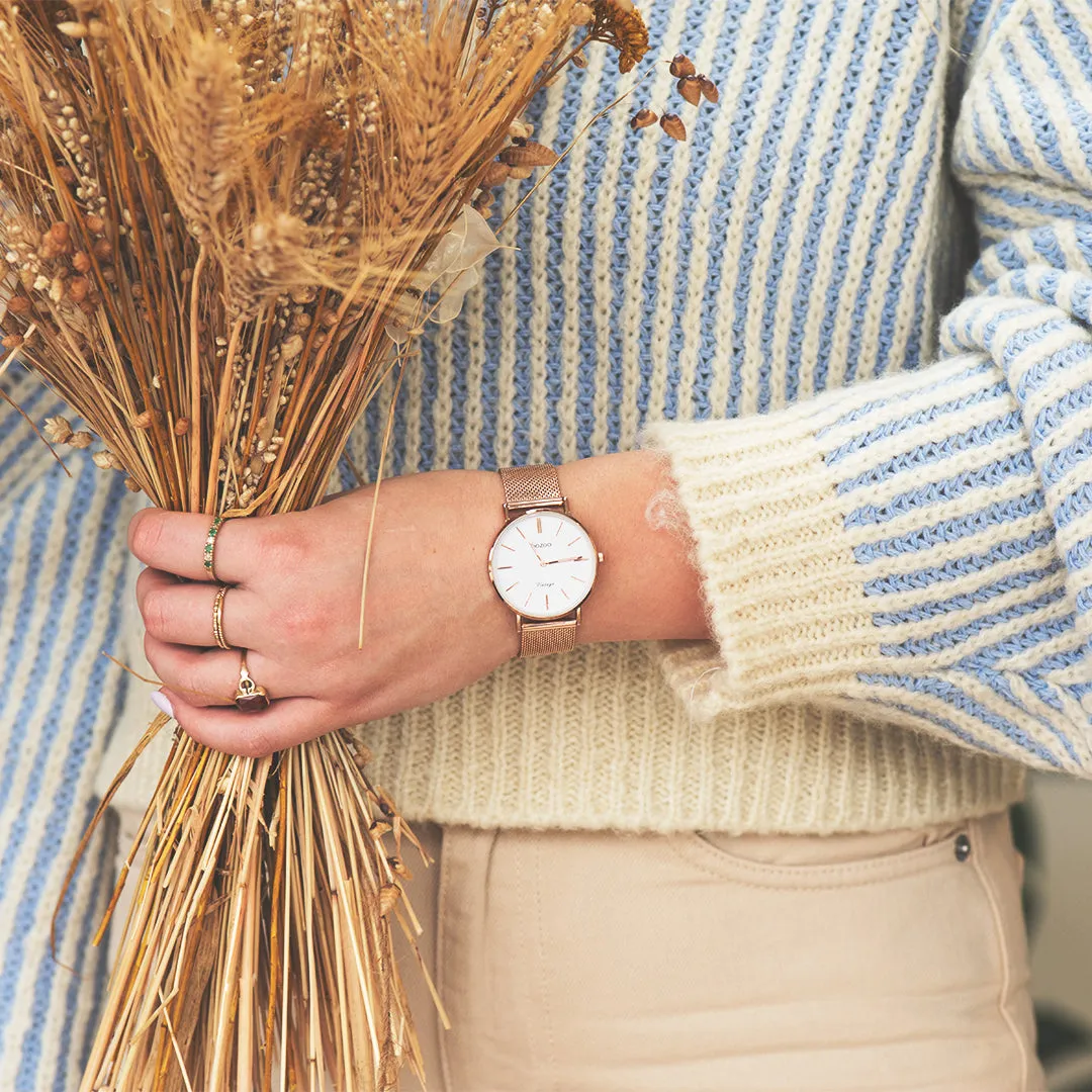 Rose gold coloured OOZOO watch with metal mesh bracelet - C9918