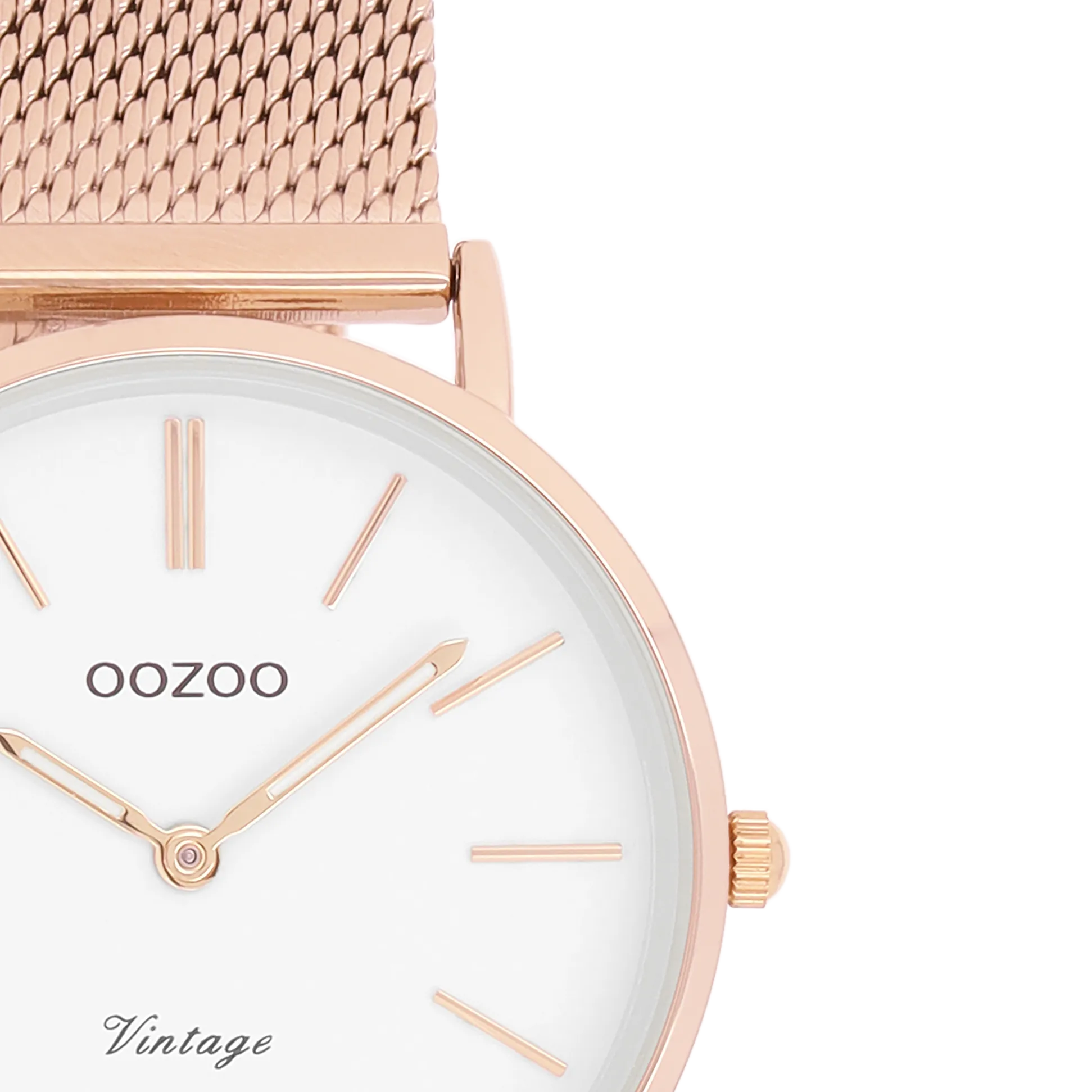 Rose gold coloured OOZOO watch with metal mesh bracelet - C9919