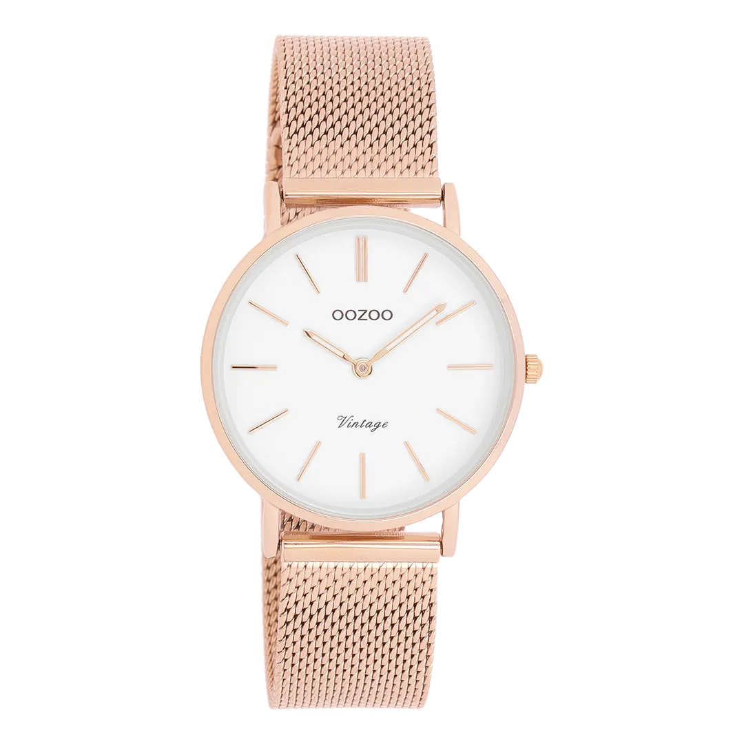 Rose gold coloured OOZOO watch with metal mesh bracelet - C9919