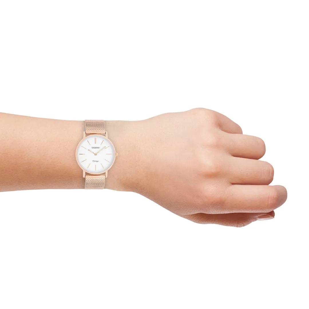 Rose gold coloured OOZOO watch with metal mesh bracelet - C9919