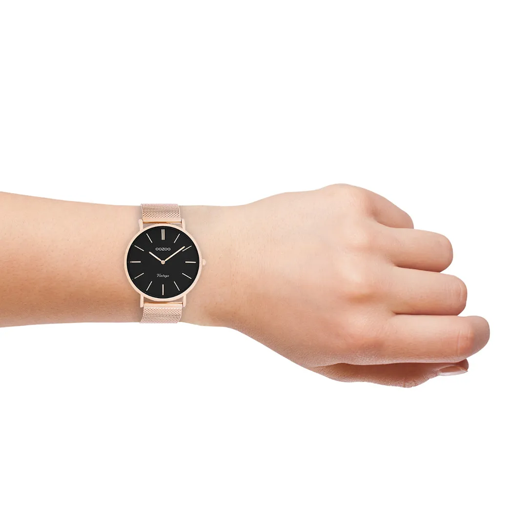 Rose gold coloured OOZOO watch with metal mesh bracelet - C9925