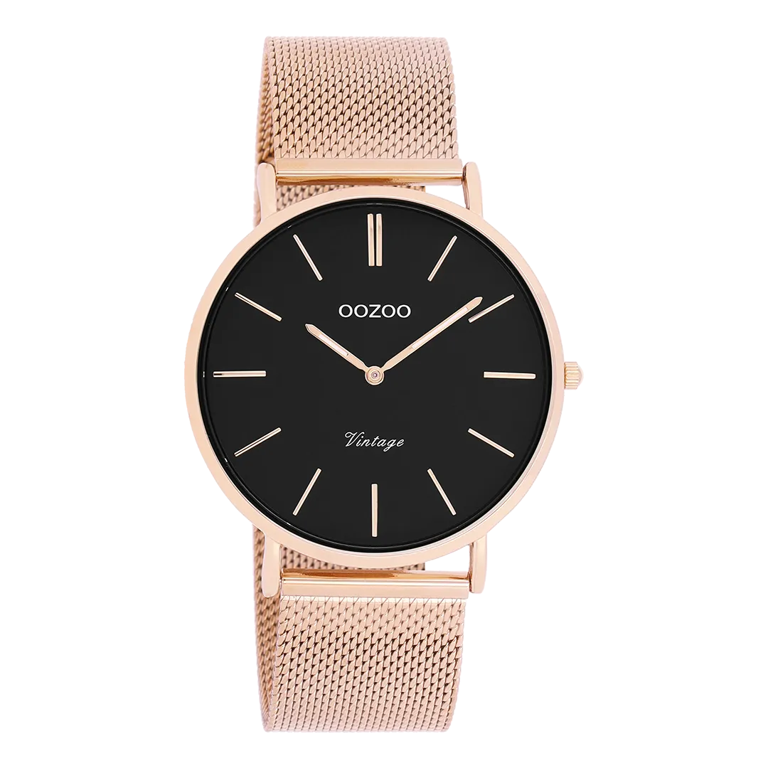 Rose gold coloured OOZOO watch with metal mesh bracelet - C9925