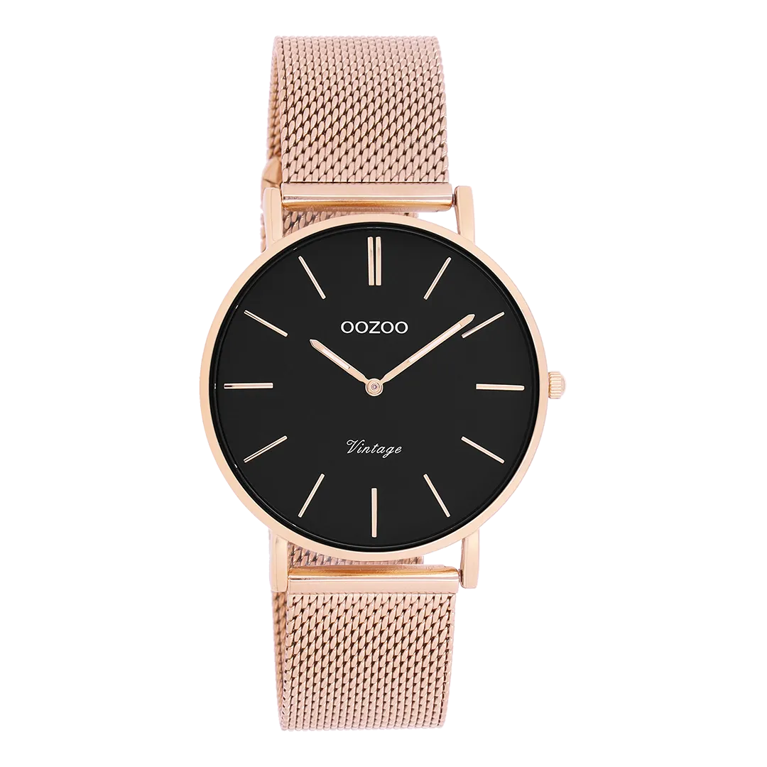 Rose gold coloured OOZOO watch with metal mesh bracelet - C9926