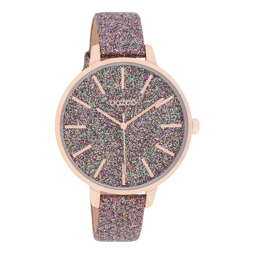 Rose gold coloured OOZOO watch with multicolor leather strap - C11032