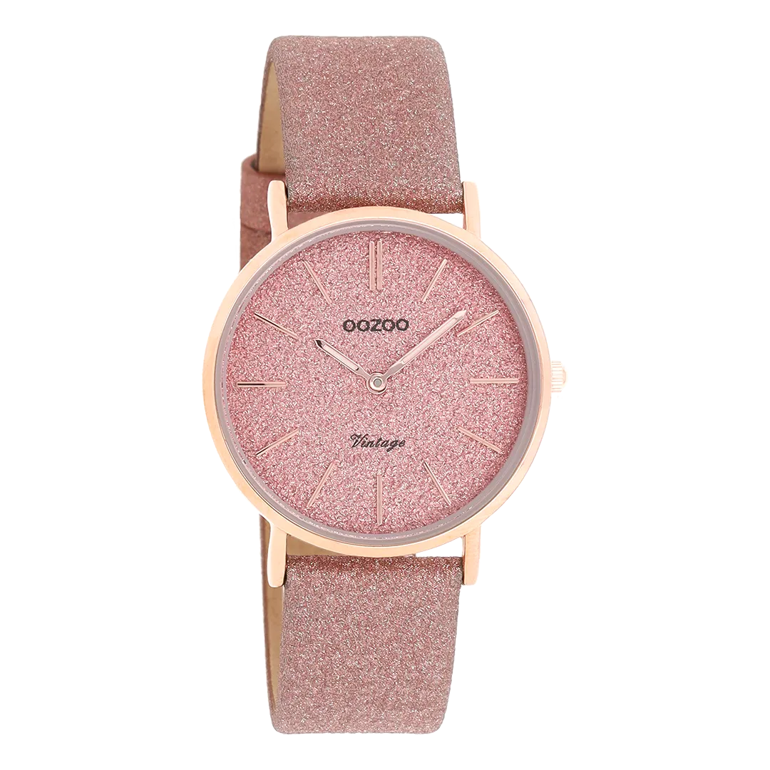 Rose gold coloured OOZOO watch with old pink leather strap - C20201