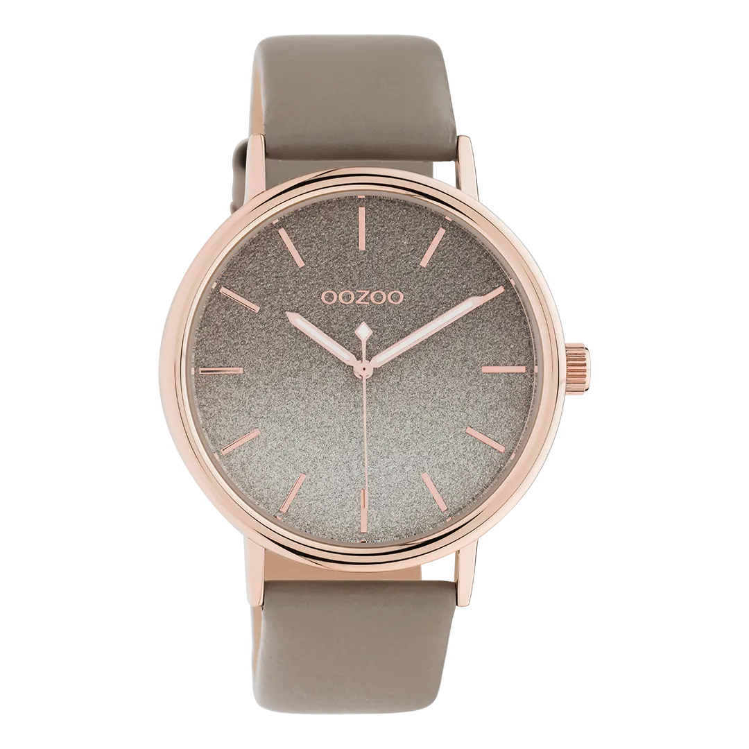 Rose gold coloured OOZOO watch with taupe leather strap - C10937