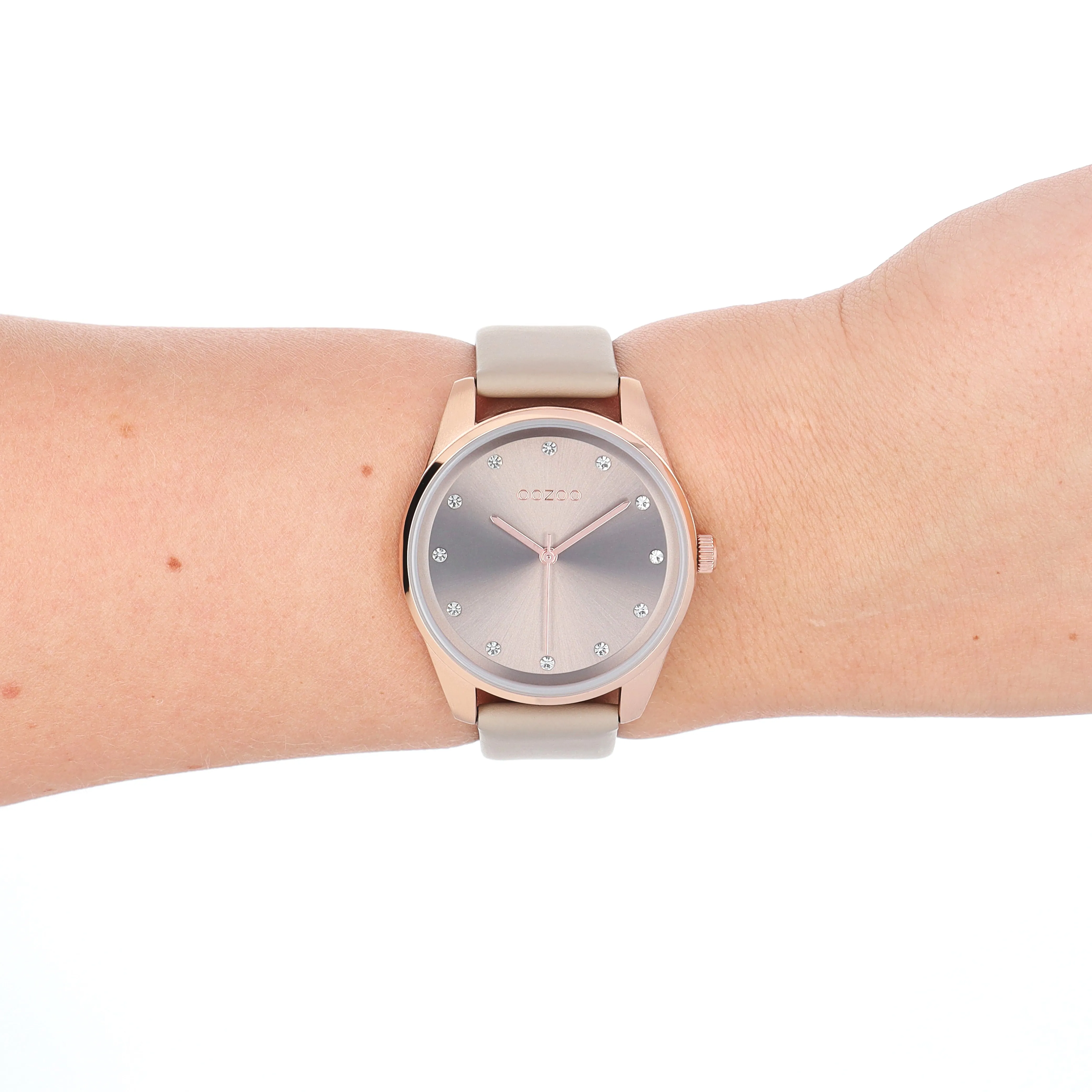 Rose gold coloured OOZOO watch with taupe leather strap - C11047