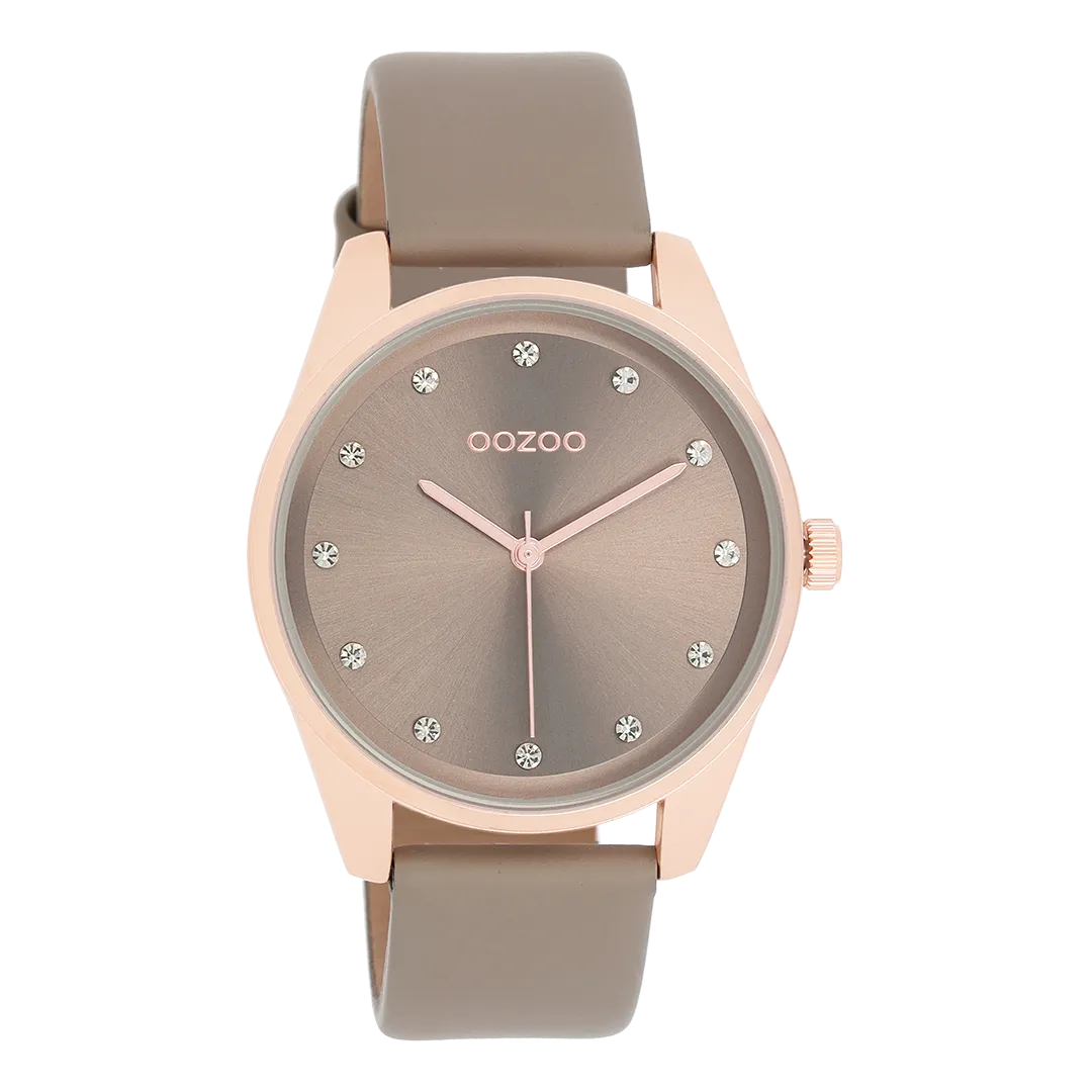 Rose gold coloured OOZOO watch with taupe leather strap - C11047