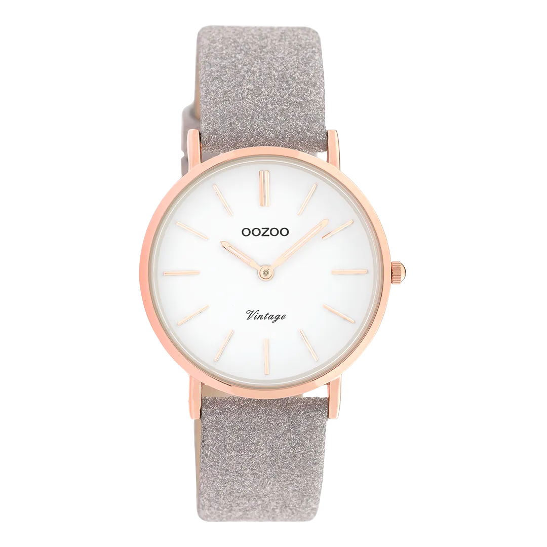 Rose gold coloured OOZOO watch with taupe leather strap - C20158