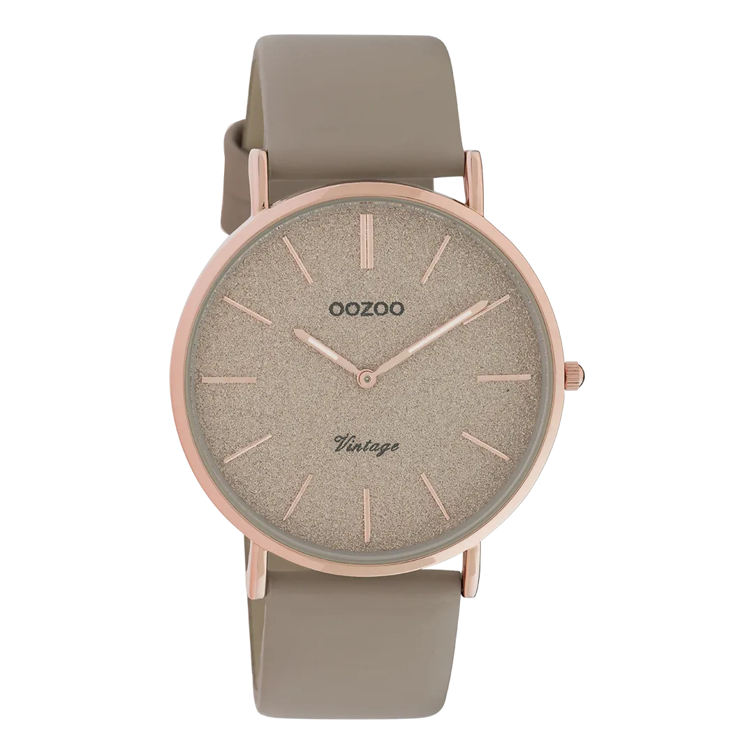 Rose gold coloured OOZOO watch with taupe leather strap - C20167