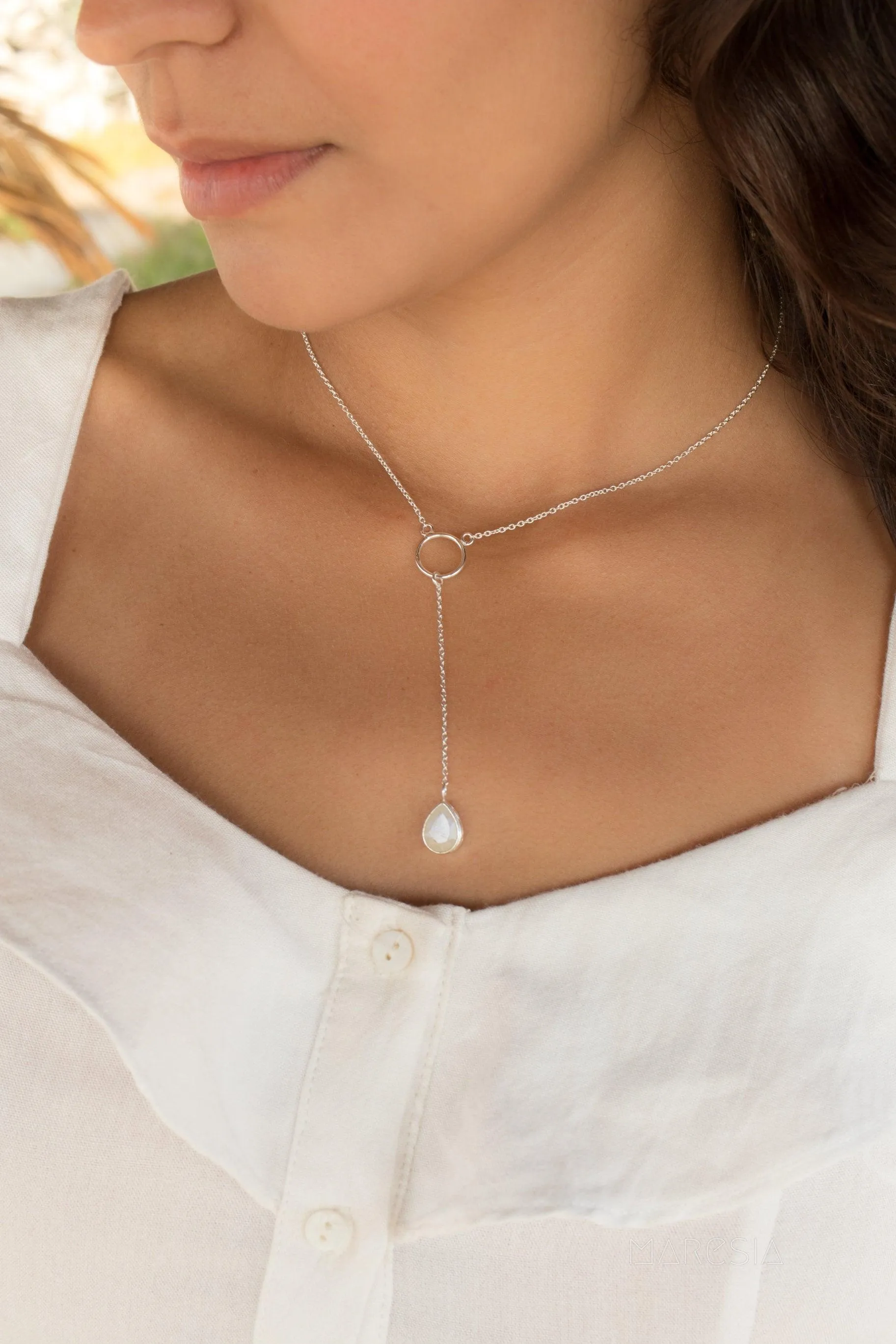 Rose Quartz Y Necklace ~ Sterling Silver 925~MN001A