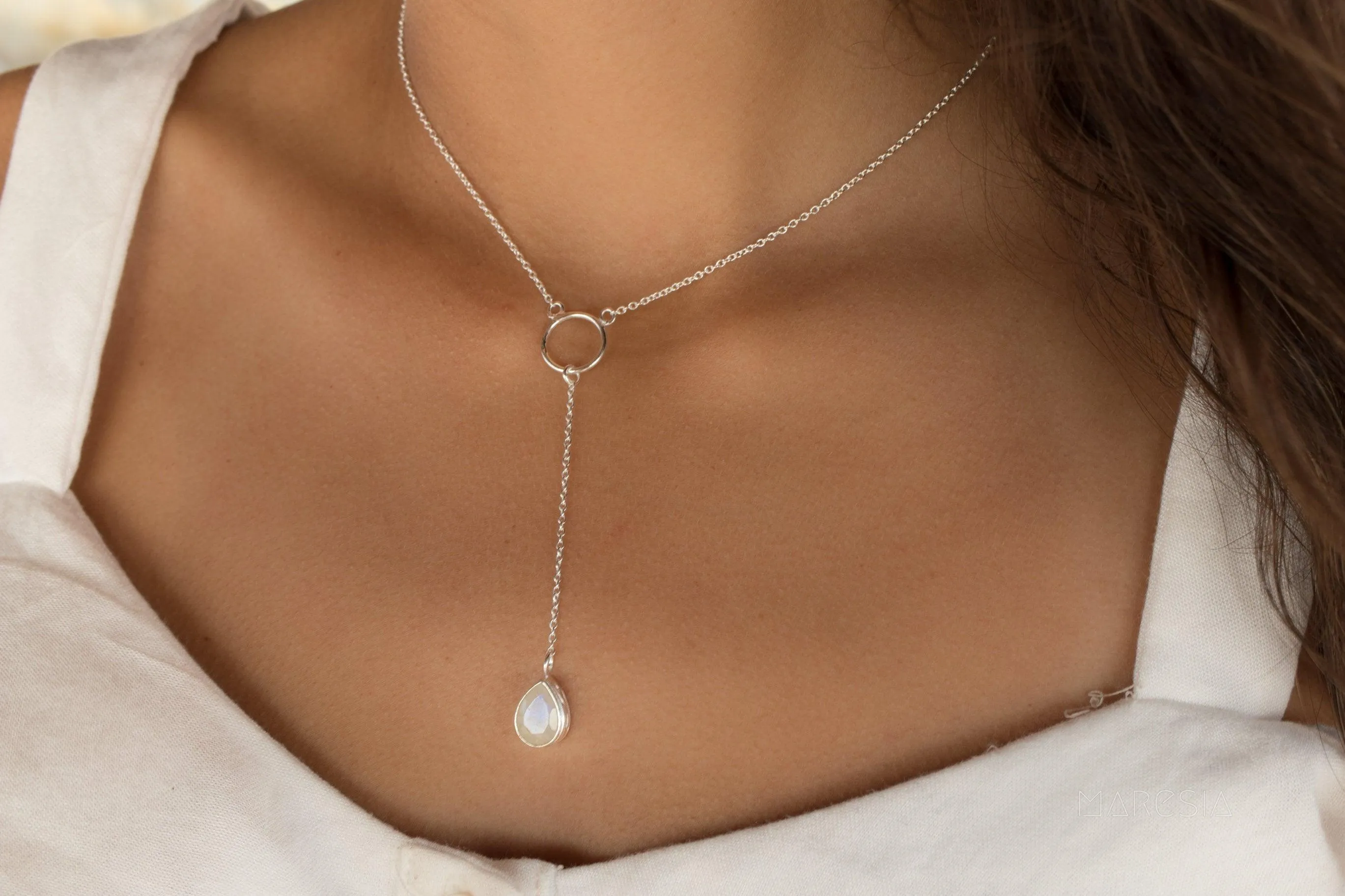 Rose Quartz Y Necklace ~ Sterling Silver 925~MN001A