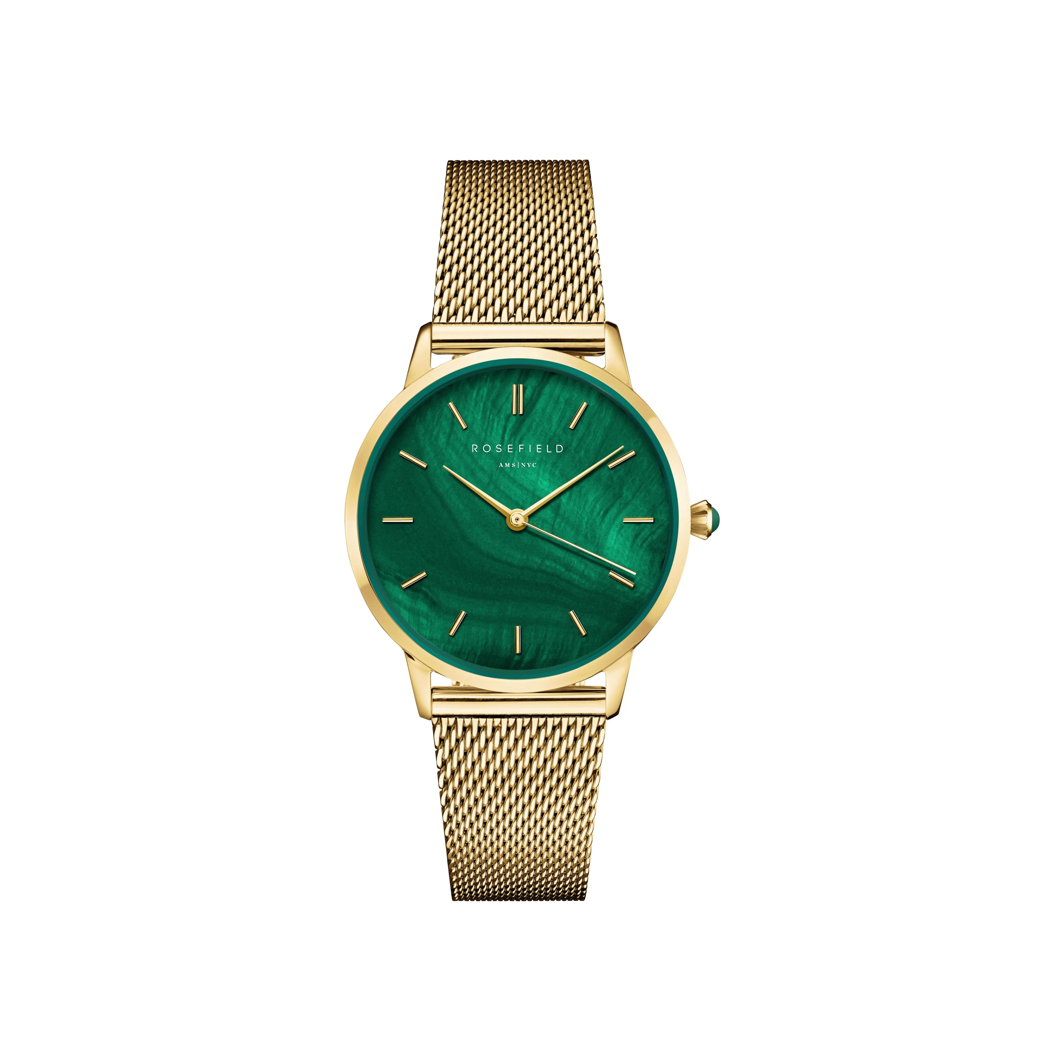 Rosefield Pearl Edit Emerald Mesh Gold Watch PEGMG-R10 