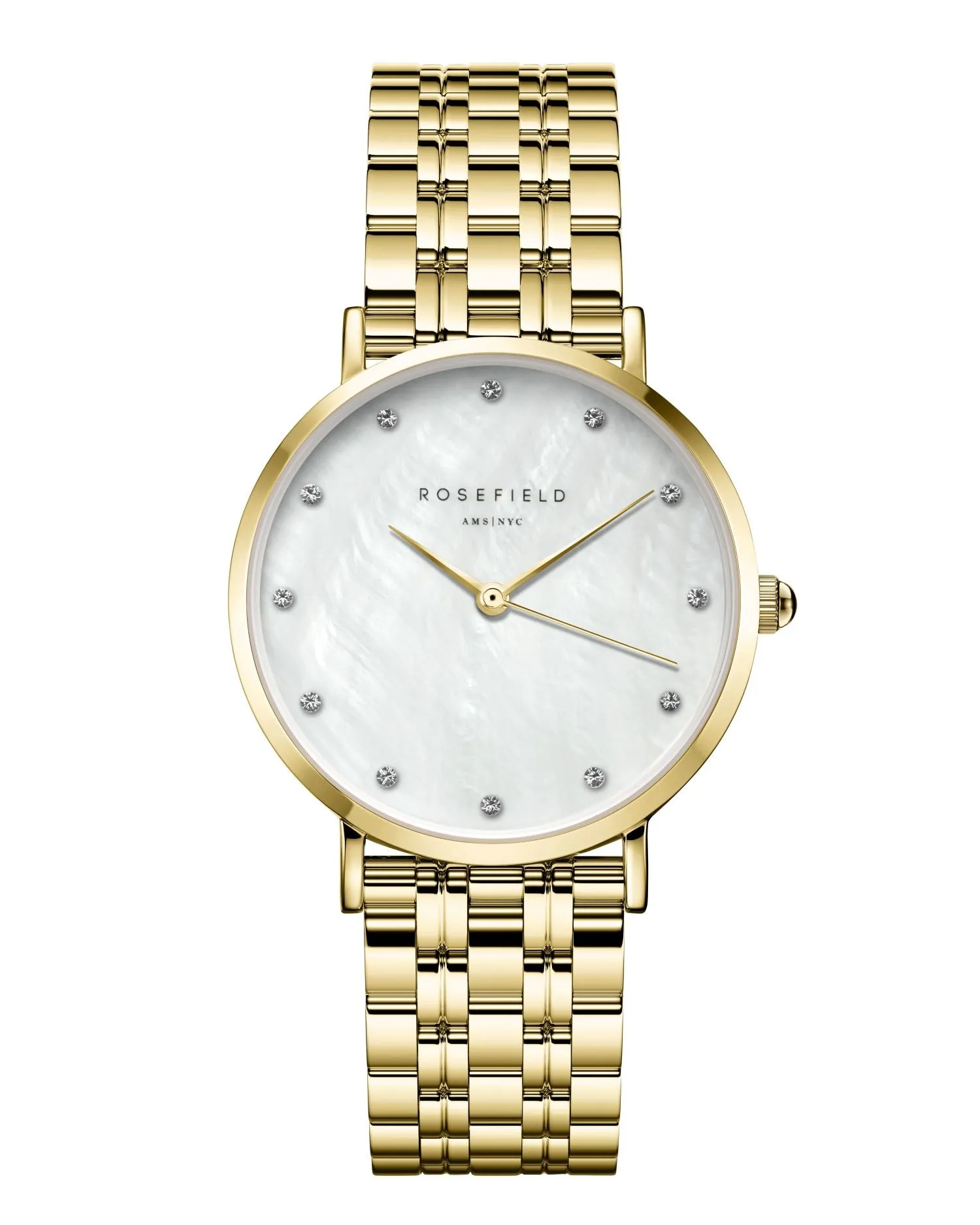 Rosefield The Upper East Side Crystals MOP Steel Gold Watch UWGSG-U31 