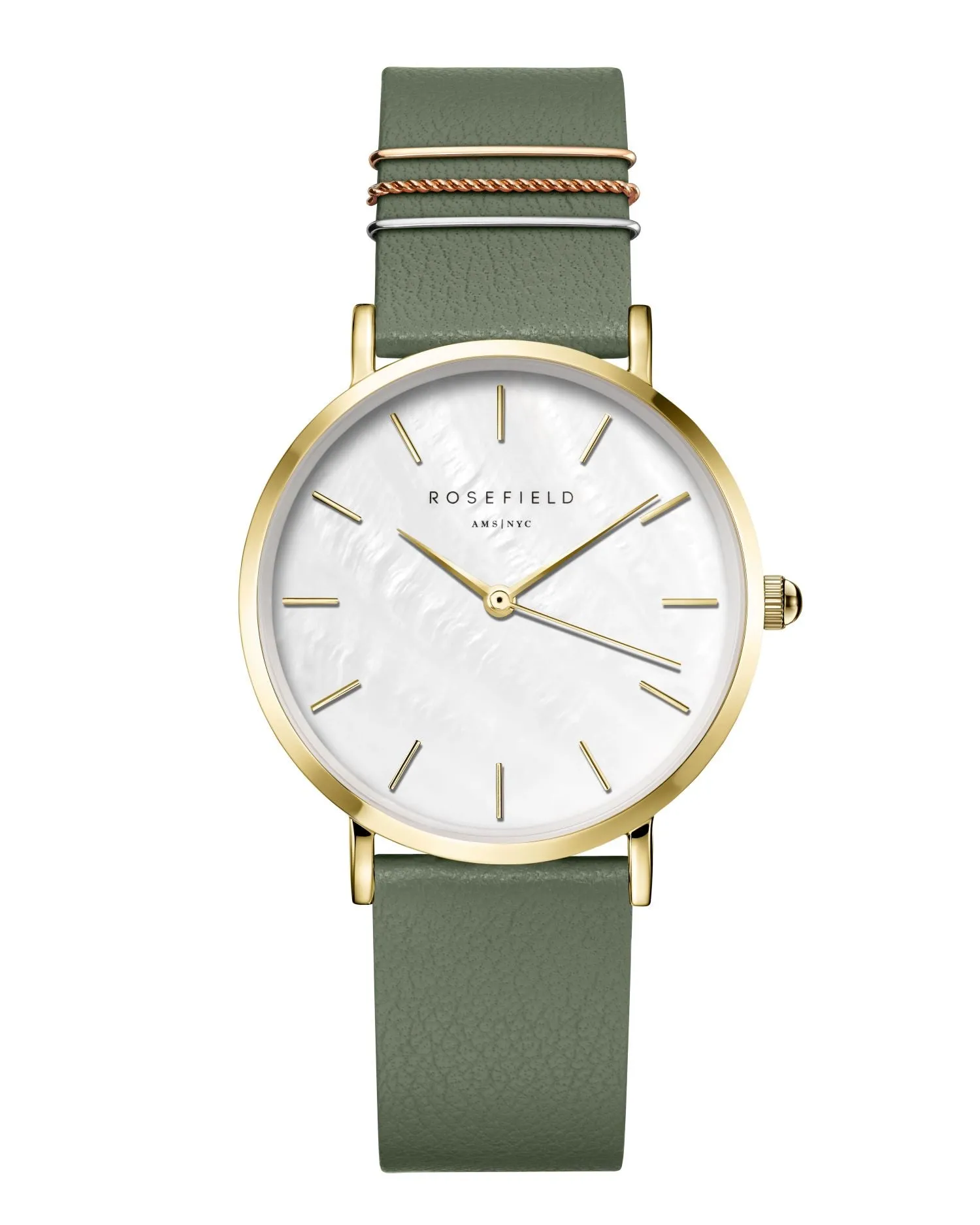 Rosefield The West Village MOP Fresh Olive Green Gold Watch WFGG-W85 