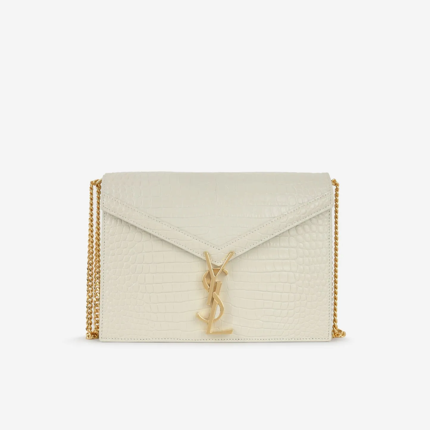 Saint Laurent - Cassandra Medium Chain Bag - Off White Crocodile Embossed GHW - Pre-Loved handbags bulk sale