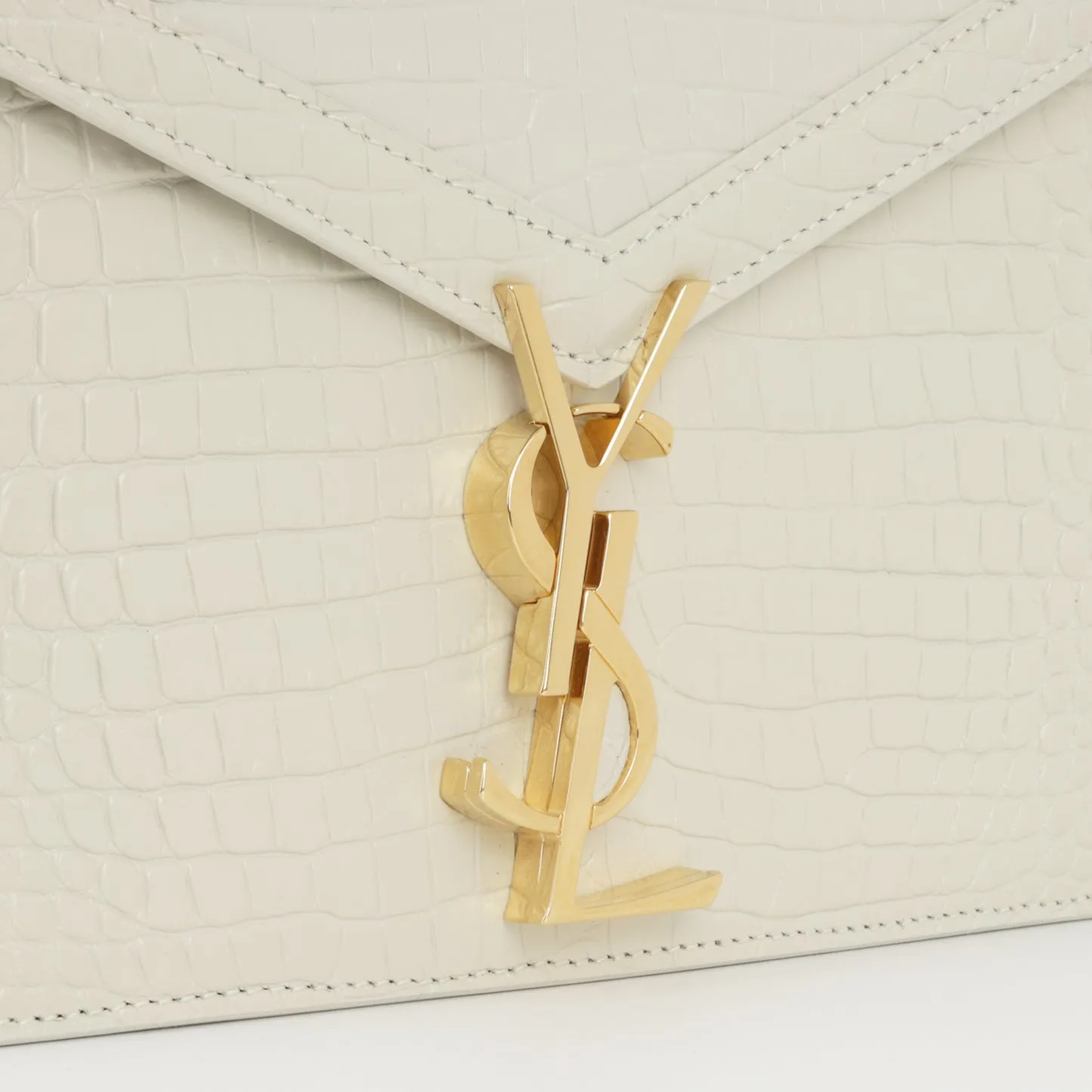 Saint Laurent - Cassandra Medium Chain Bag - Off White Crocodile Embossed GHW - Pre-Loved
