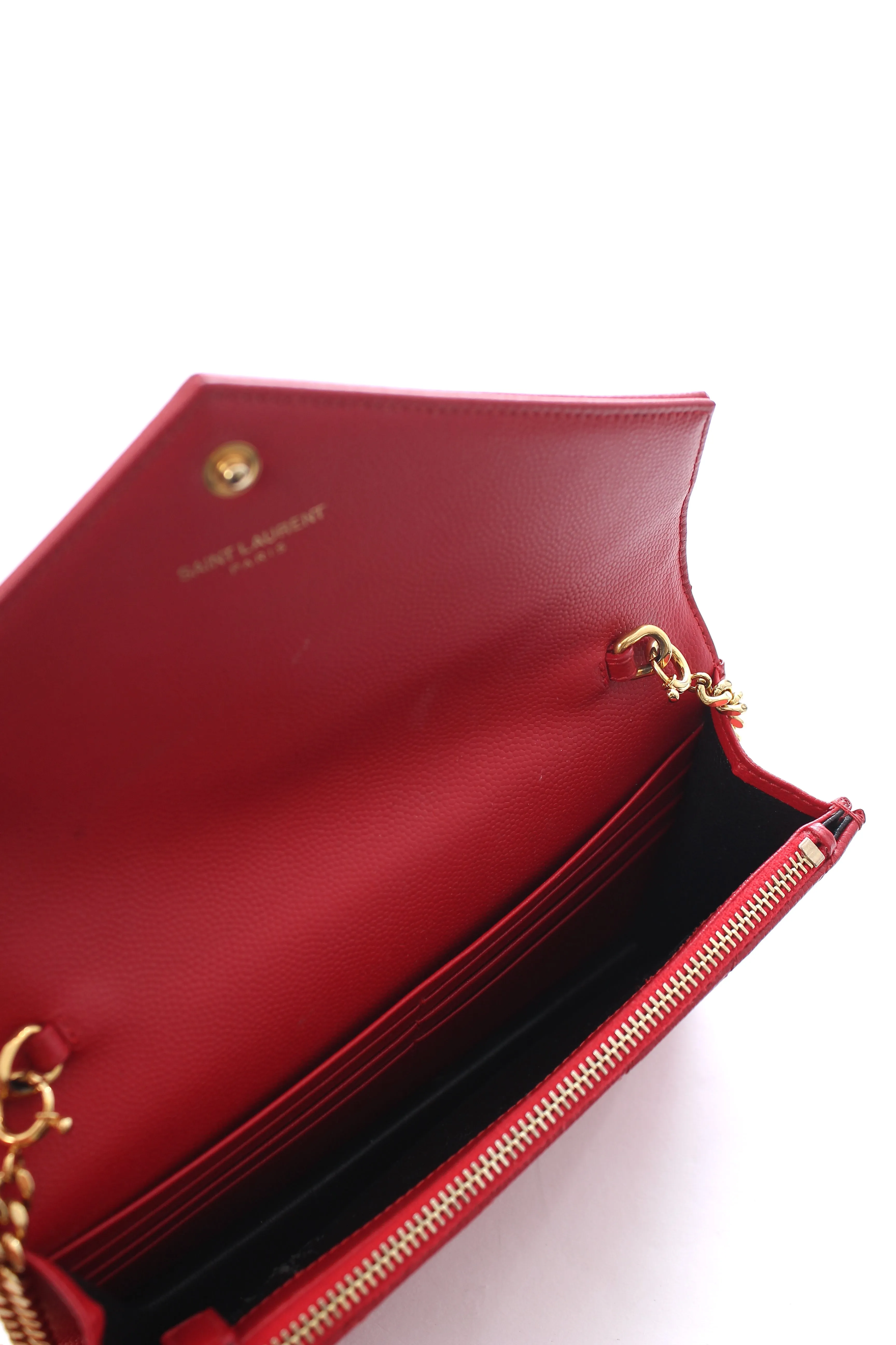 Saint Laurent Cassandre Matelass?? Grain De Poudre Leather Chain Wallet Bag