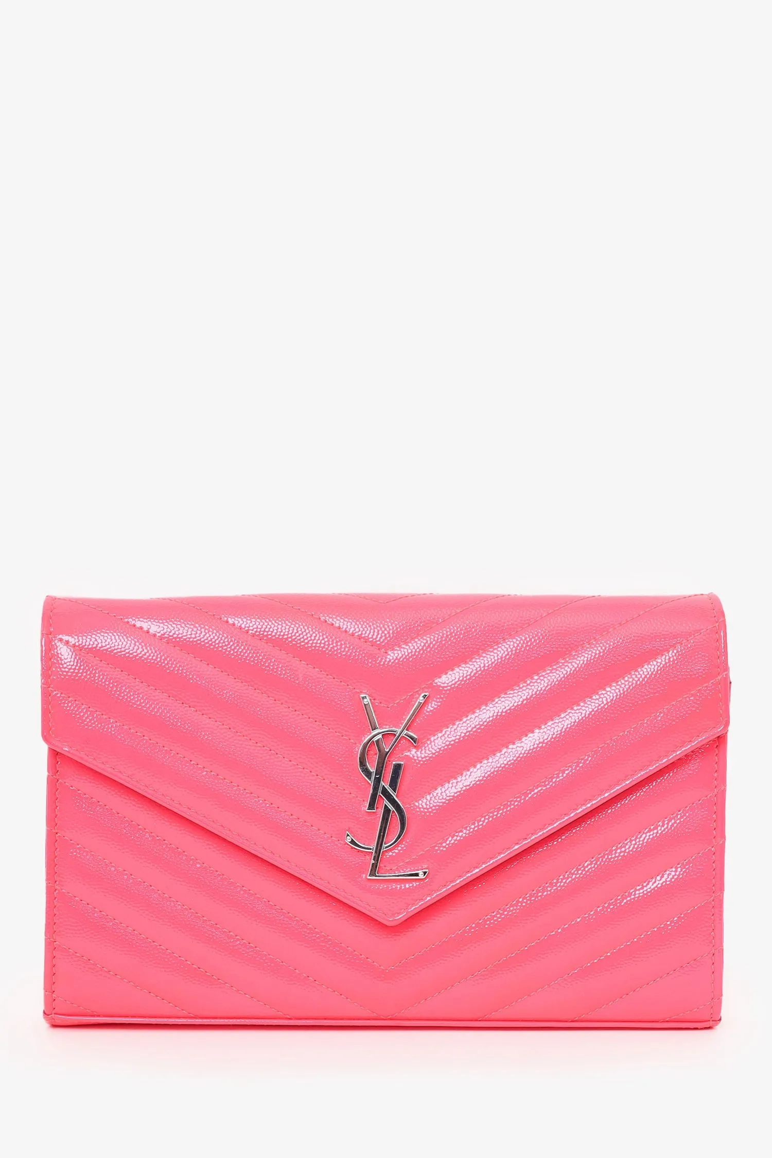 Saint Laurent Hot Pink Leather Chevron Quilted Envelope Wallet on Chain handbags bulk sale