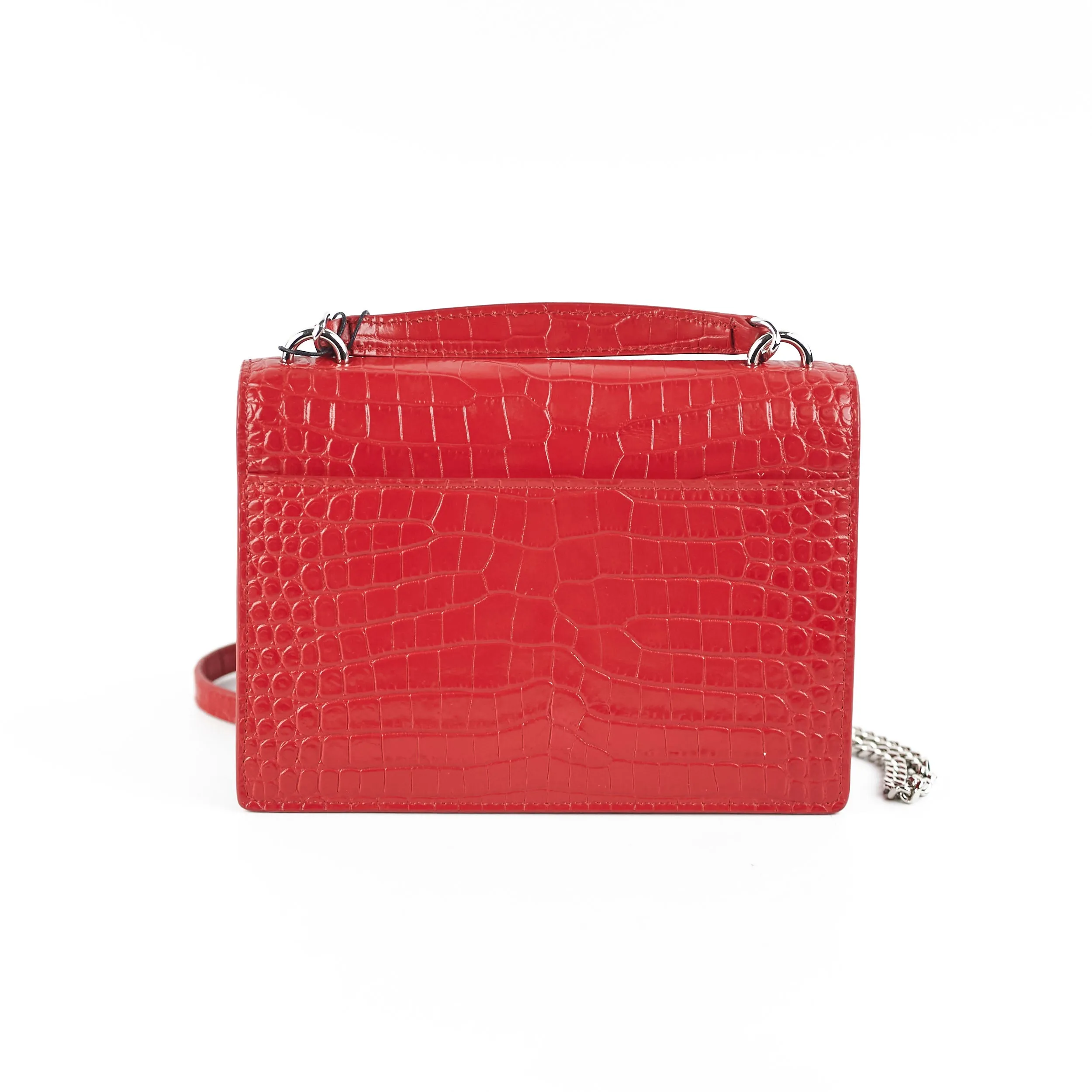 Saint Laurent Sunset On Chain Mini Croc Embossed Red