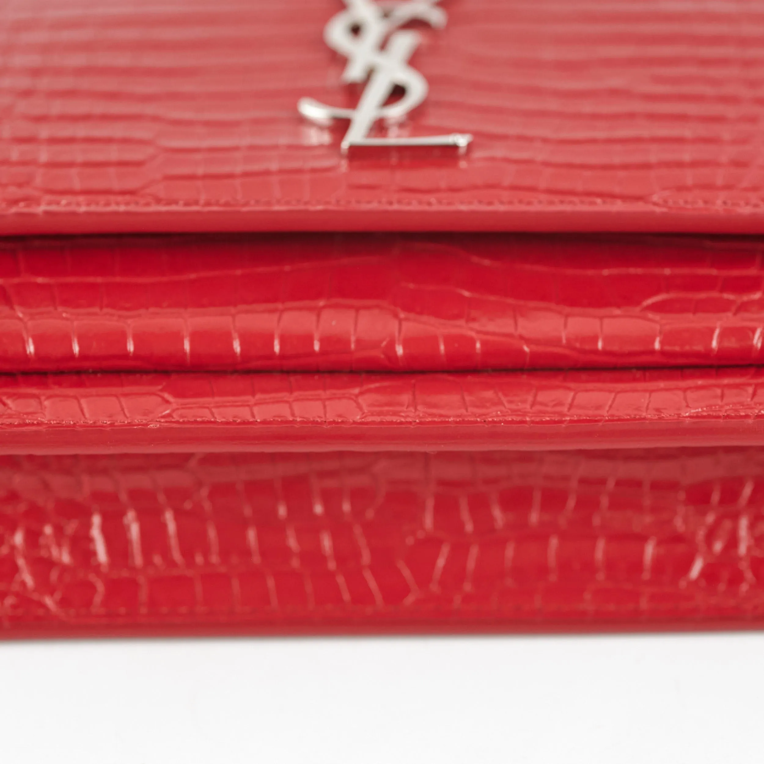 Saint Laurent Sunset On Chain Mini Croc Embossed Red