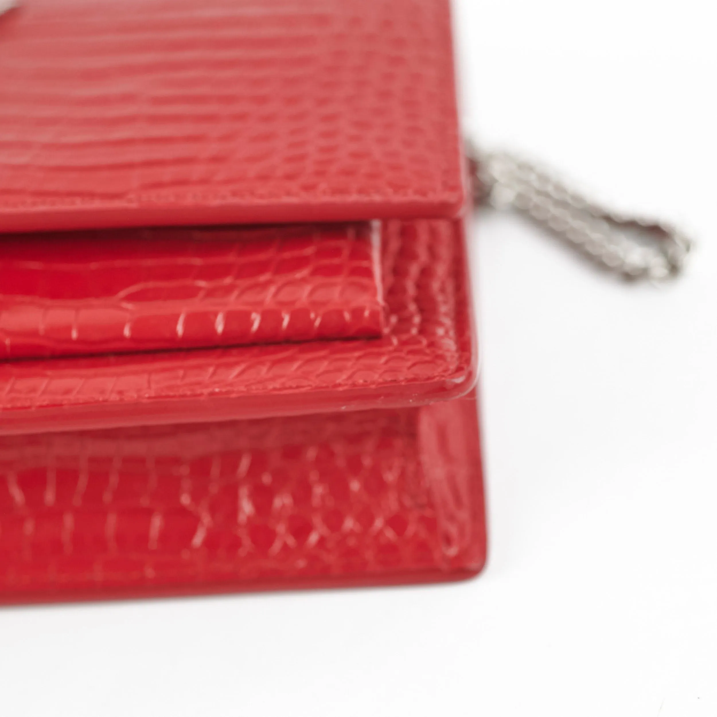 Saint Laurent Sunset On Chain Mini Croc Embossed Red