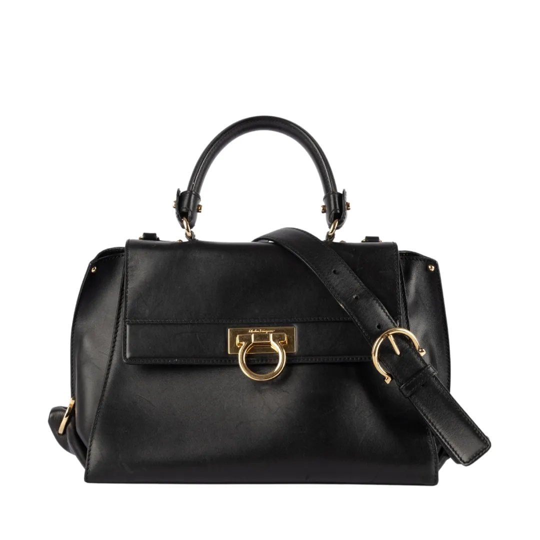 Salvatore Ferragamo Black Leather Top Handle Bag flash sale luggage
