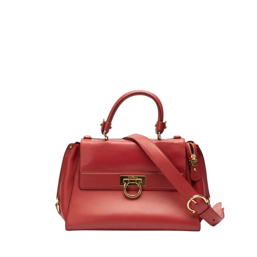 Salvatore Ferragamo Red Leather Sofia Top Handle Bag flash sale luggage