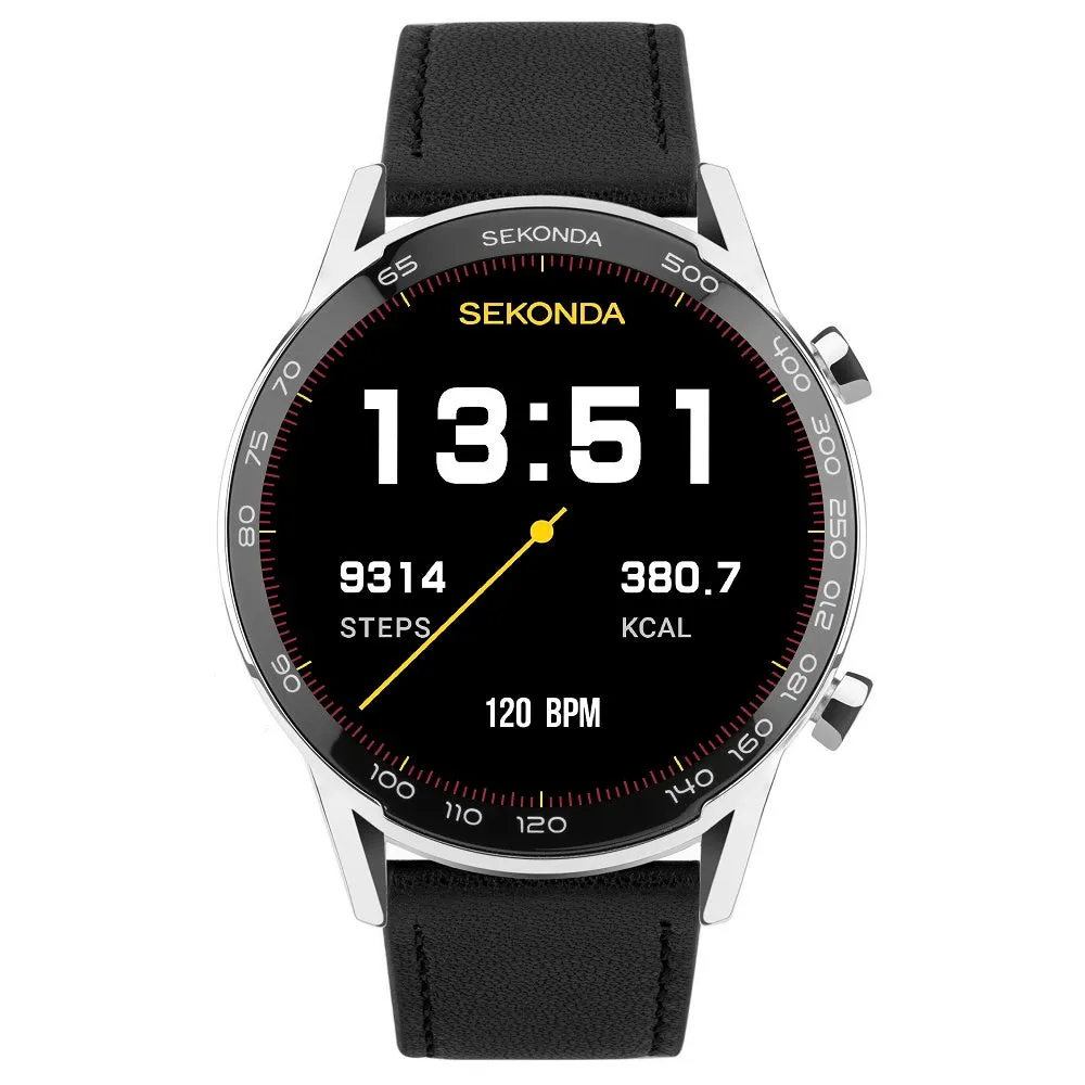 Sekonda Active Plus Smart Watch Silver Case Black Leather Strap 30178 