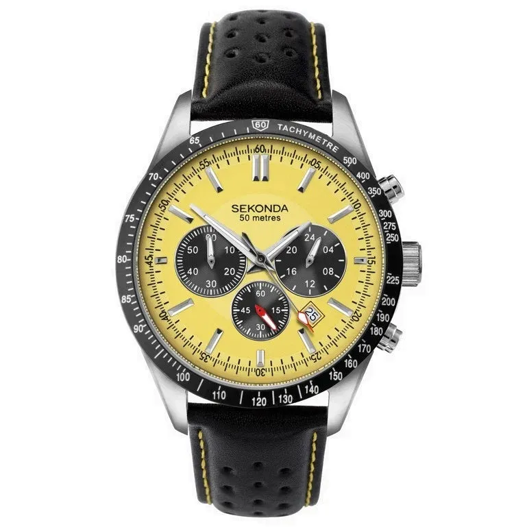 Sekonda Aviator Chronograph Leather Strap Mens Watch 1395 