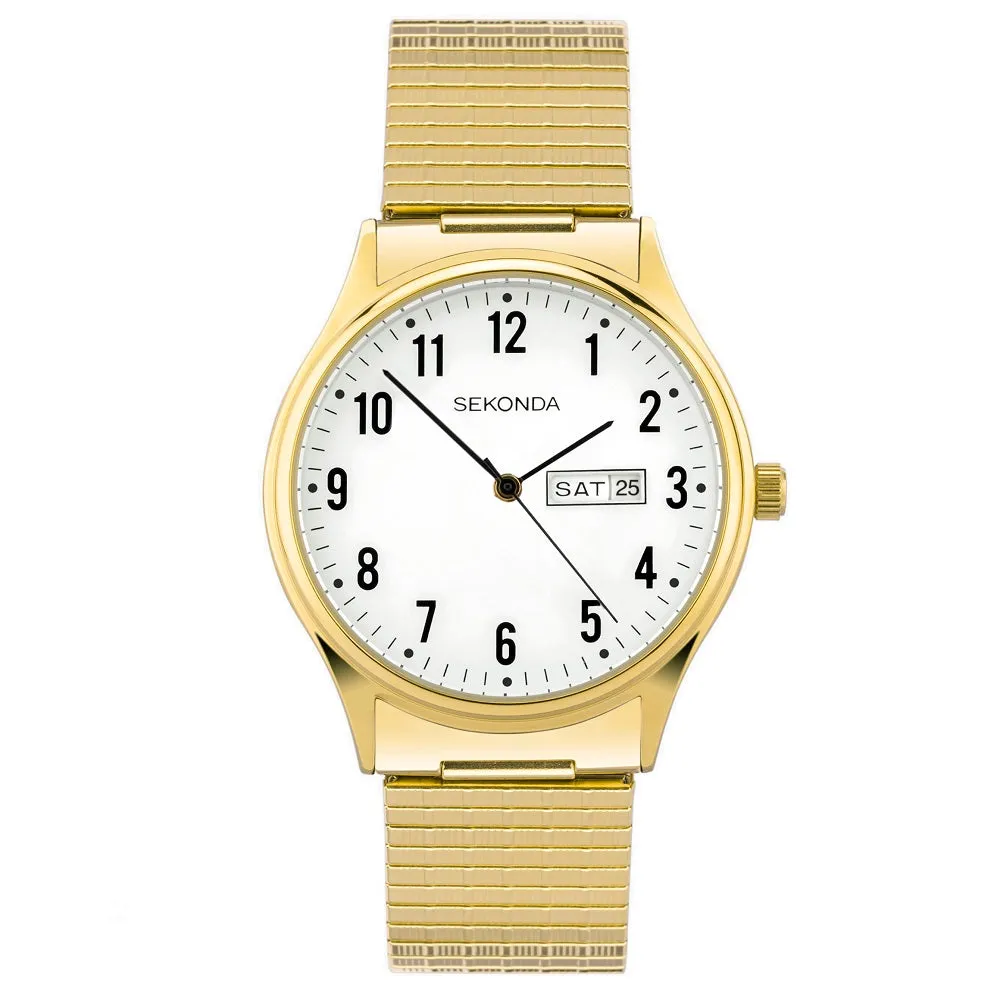 Sekonda Easy Reader Gold Plated Expander Bracelet Day Date Mens Watch 30124 