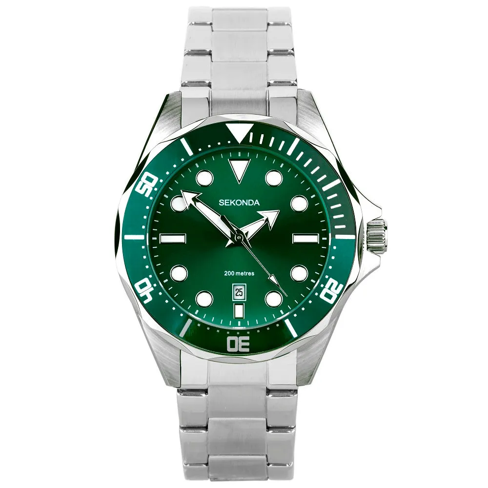 Sekonda Hudson Dive Mens Watch Stainless Steel Green Dial 30096 