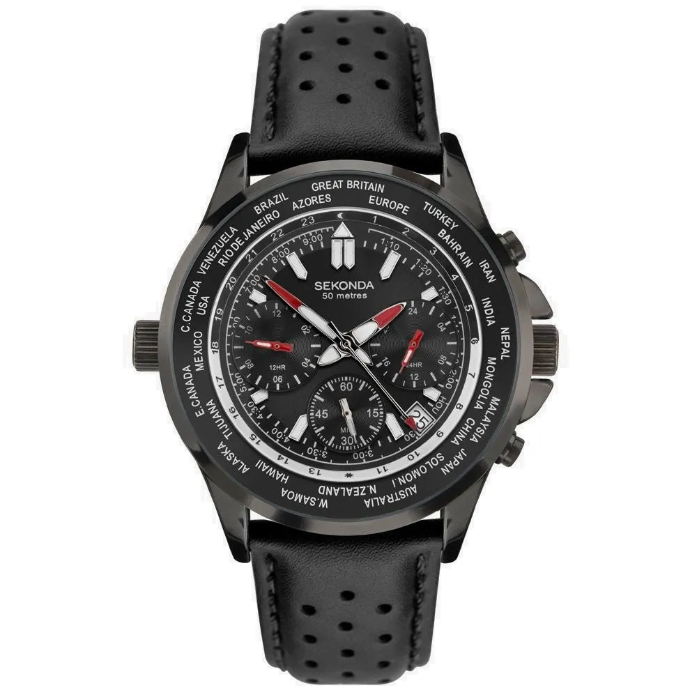 Sekonda Sports Dual And World Time Men's Strap Watch Black 1864 