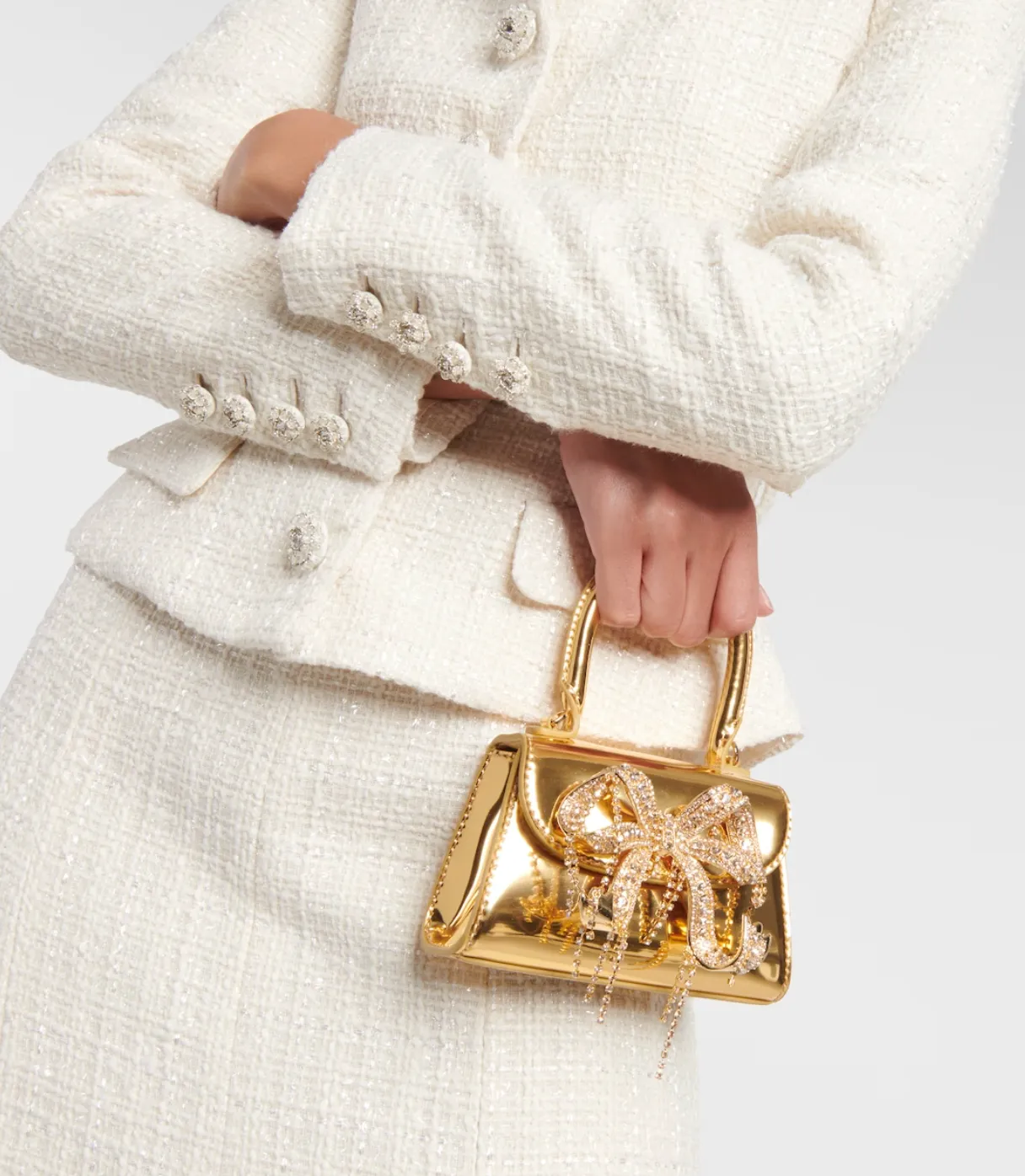 Self-Portrait The Bow Micro Mirrored Leather Crystal-Embellished Bag