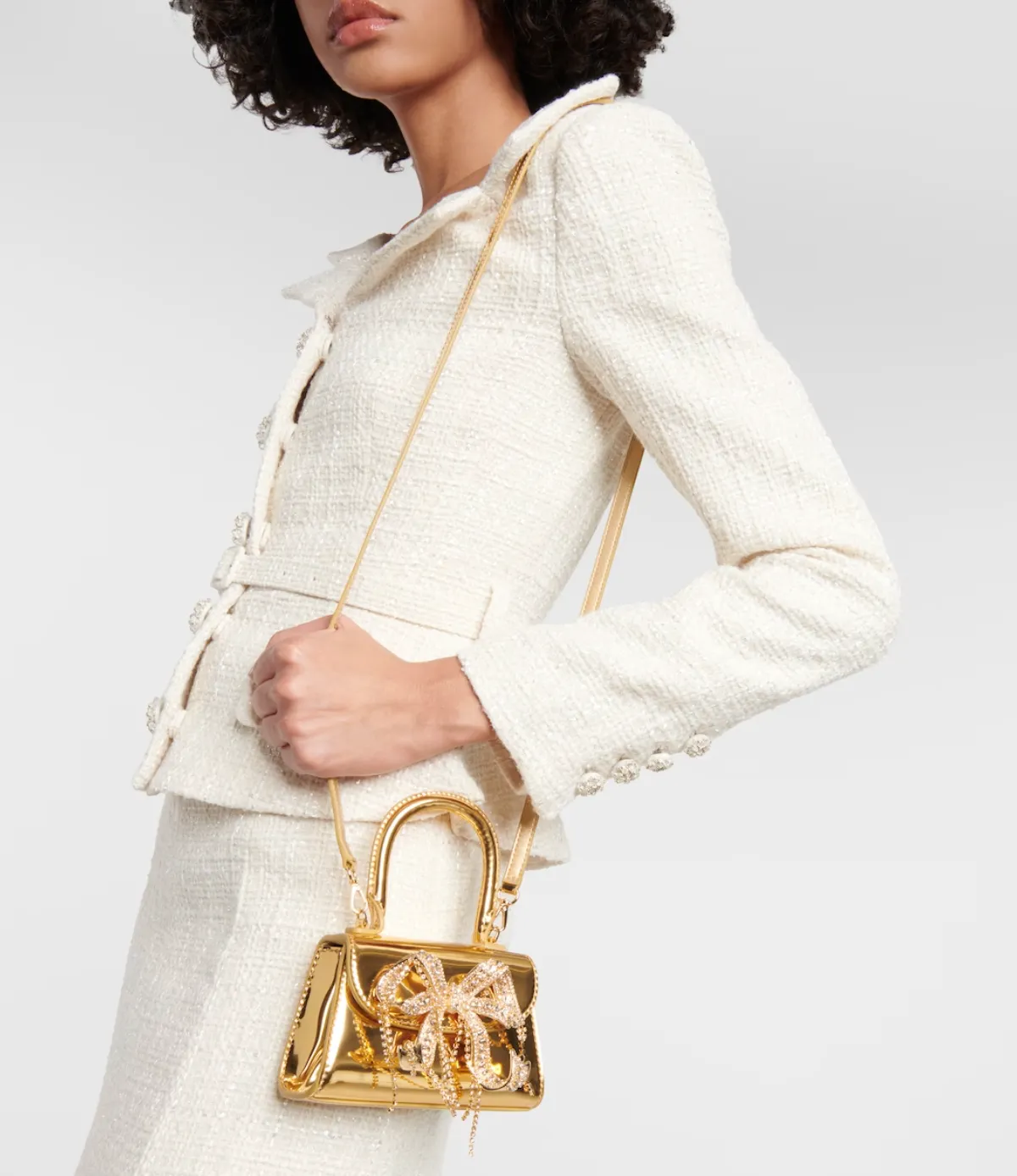 Self-Portrait The Bow Micro Mirrored Leather Crystal-Embellished Bag